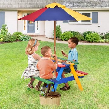 KOMFOTTEU Kindertisch Picknicktisch, aus Tannenholz, mit Sonnenschirm