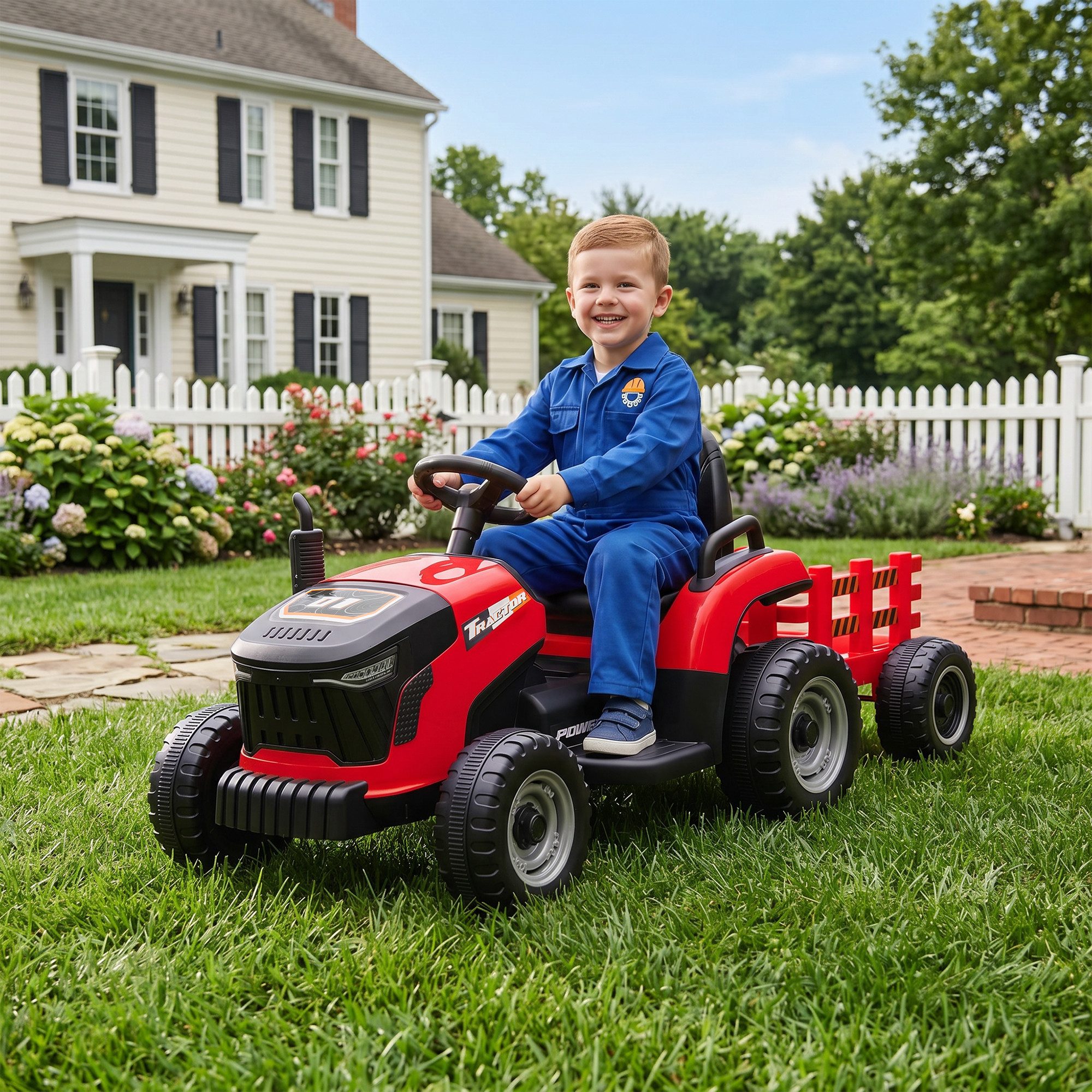 AIYAPLAY Elektro-Kindertraktor Aufsitz-Traktor mit Fernbedienung, Belastbarkeit 30 kg, (1-tlg), Soft-Start-Funktion, für Kinder im Alter von 3-8 Jahren, Rot