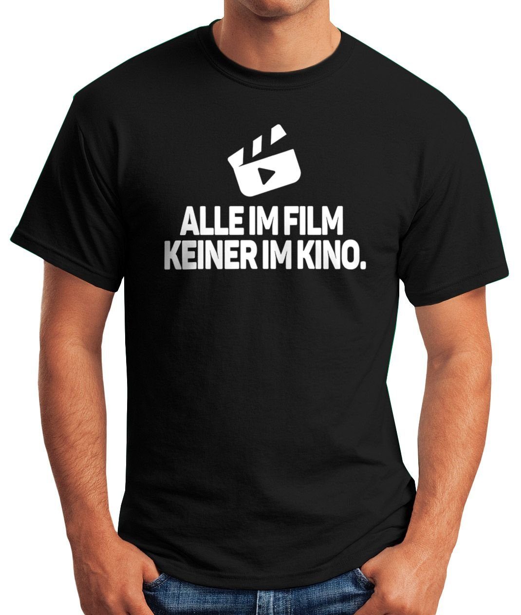 T-Shirt im Spruch Alle Party im Fun-Shirt Rave Techno Kino Oberteil mit Print Film Festival Keiner Herren Print-Shirt MoonWorks Moonworks®