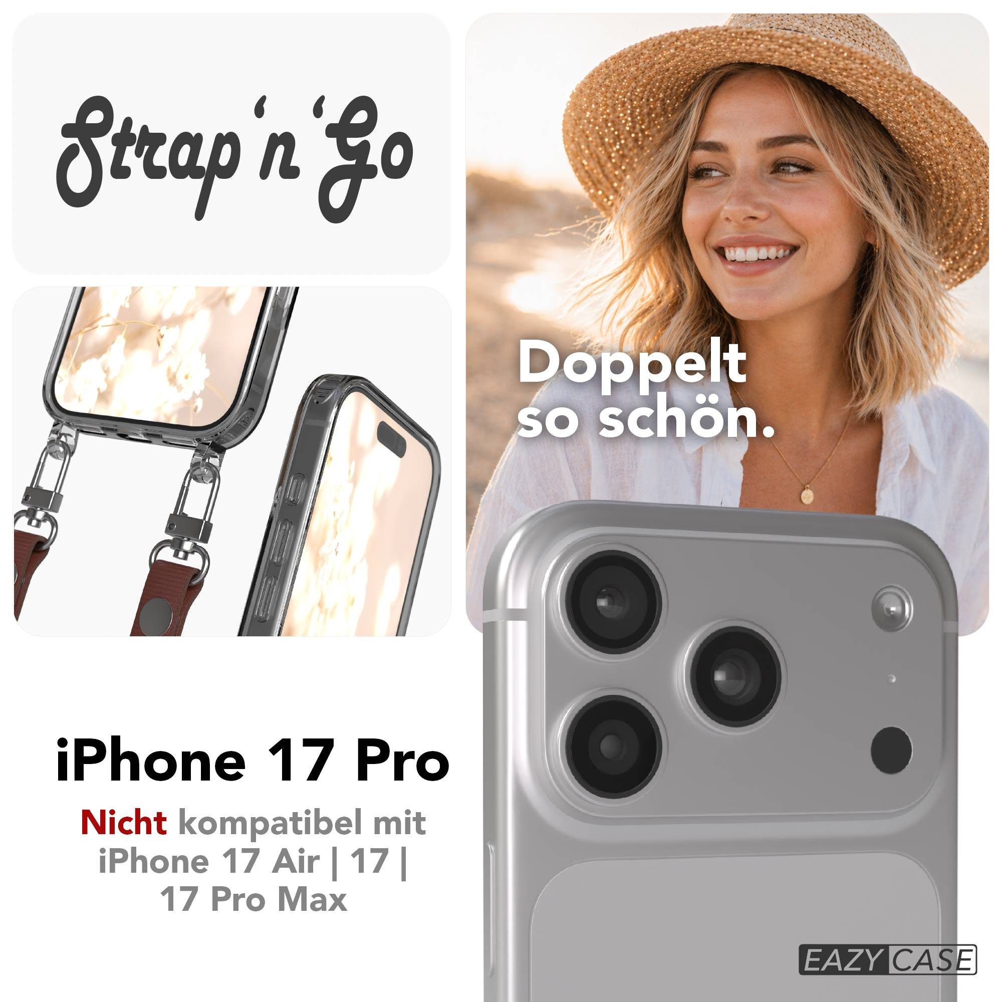 EAZY CASE Handykette für Apple iPhone 17 Pro Handyhülle mit Handyband magnetisch, Stylische Handykordel in Dunkelbraun mit Magnet und 2x2 Connectoren