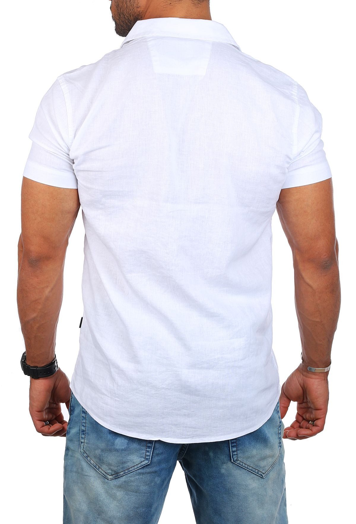CARISMA Kurzarmhemd Herren Leinen Baumwoll Mix Casual Hemd 9212 Regular Kurzarm Kentkragen Uni – Bild 4 von 5