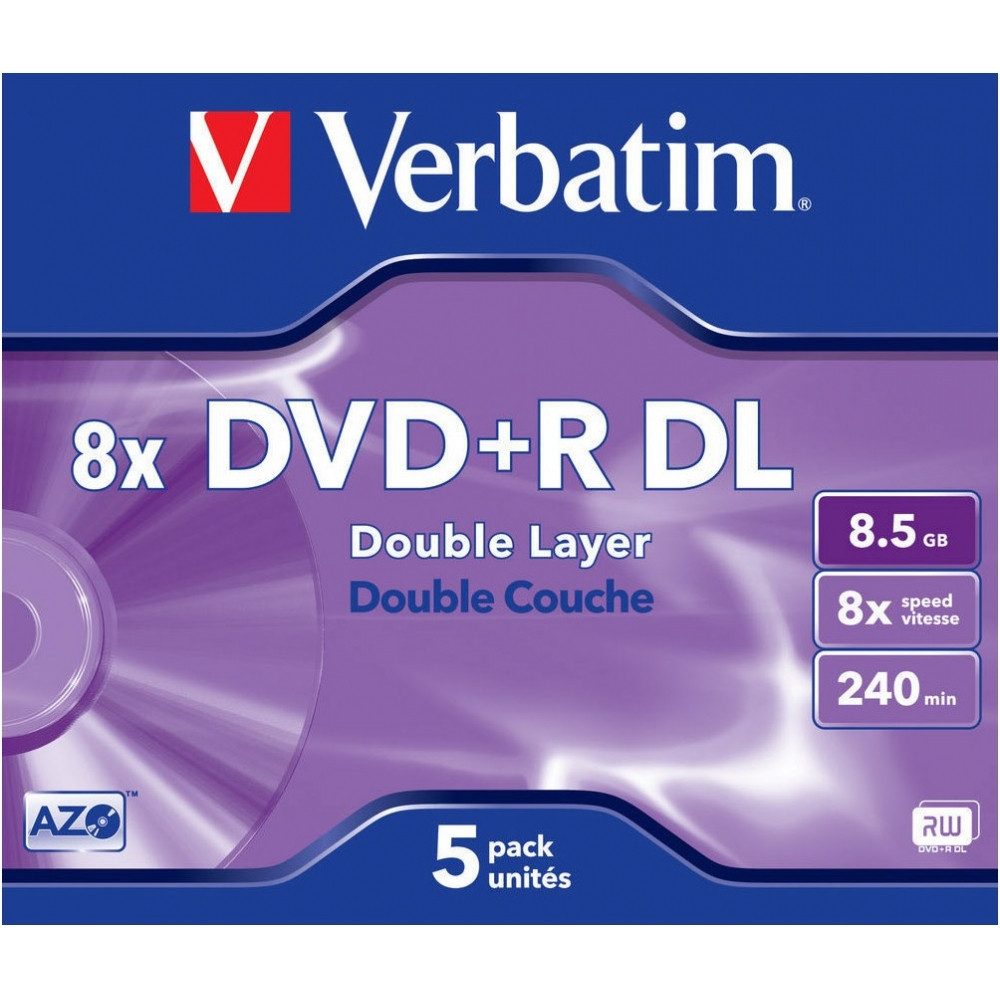 Verbatim DVD-Rohling Verbatim DVD+R DL 8x 8,5GB 5er Pack Rohlinge.