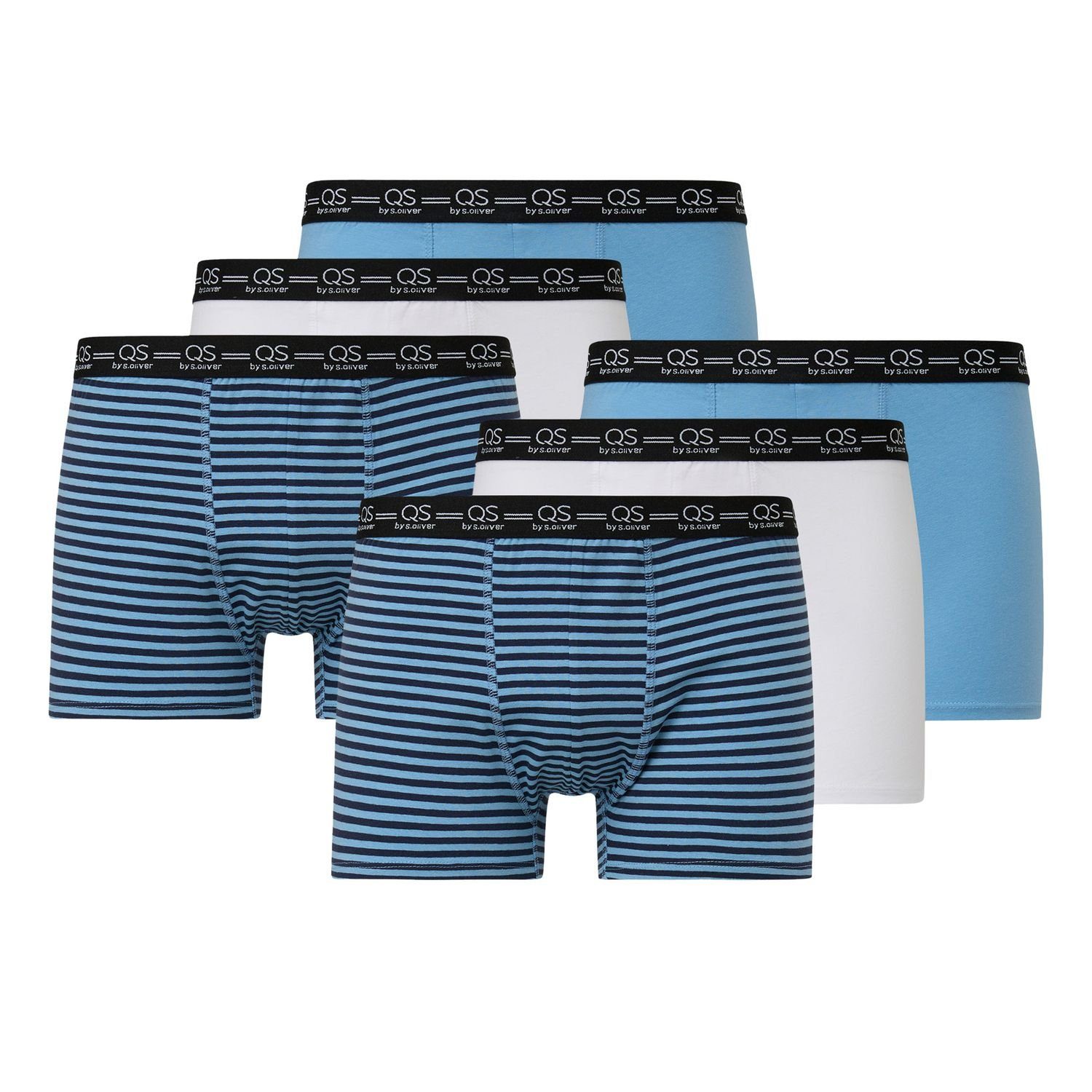 Pack Blau (6-St) Boxer Boxershorts im / ohne Eingriff, 6er Stretch Webgummibund, Weiß QS Gestreift Cotton /