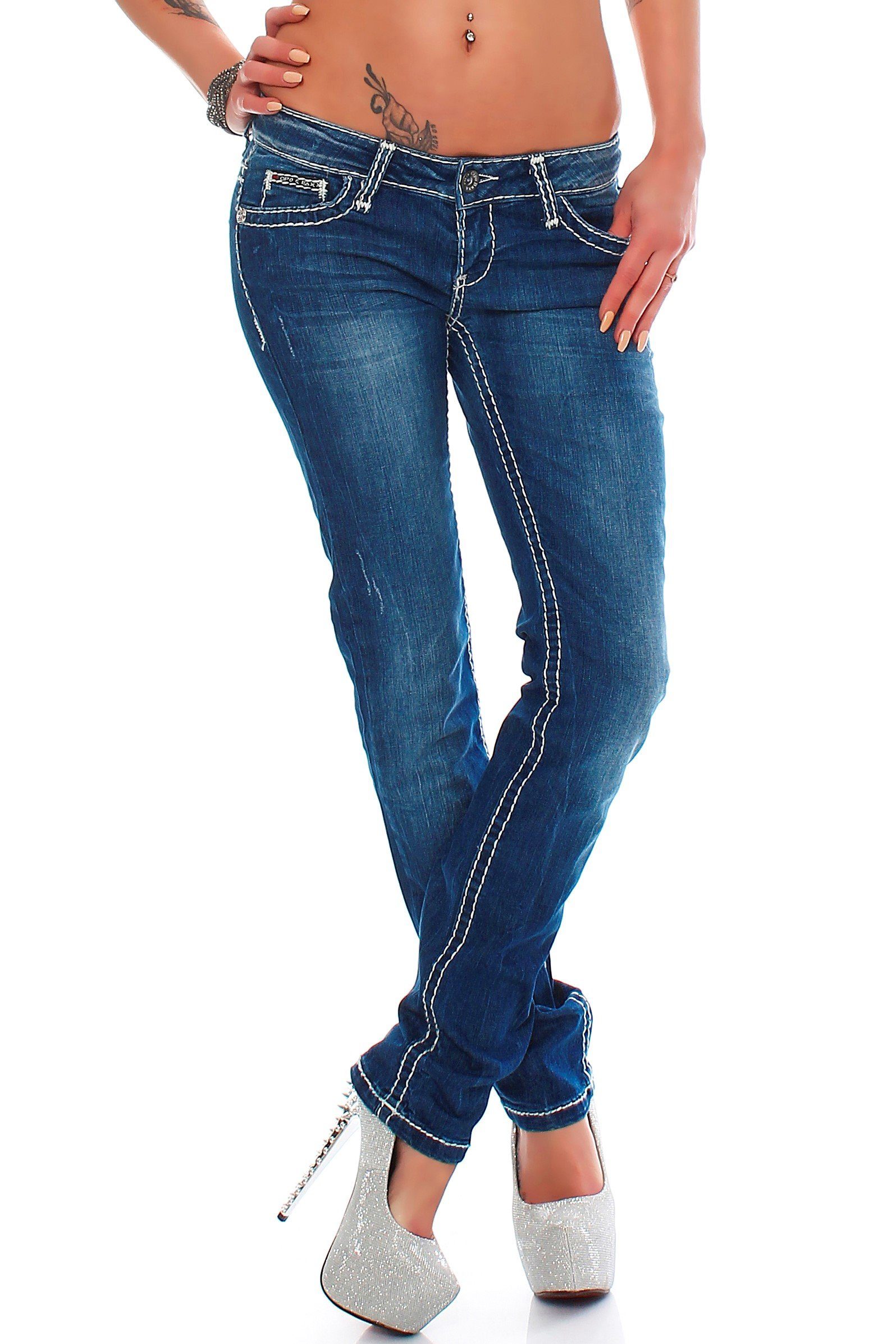 Cipo & Baxx 5-Pocket-Jeans »Damen Hose BA-CBW0232« Low Waist mit dicken  Nähten online kaufen | OTTO