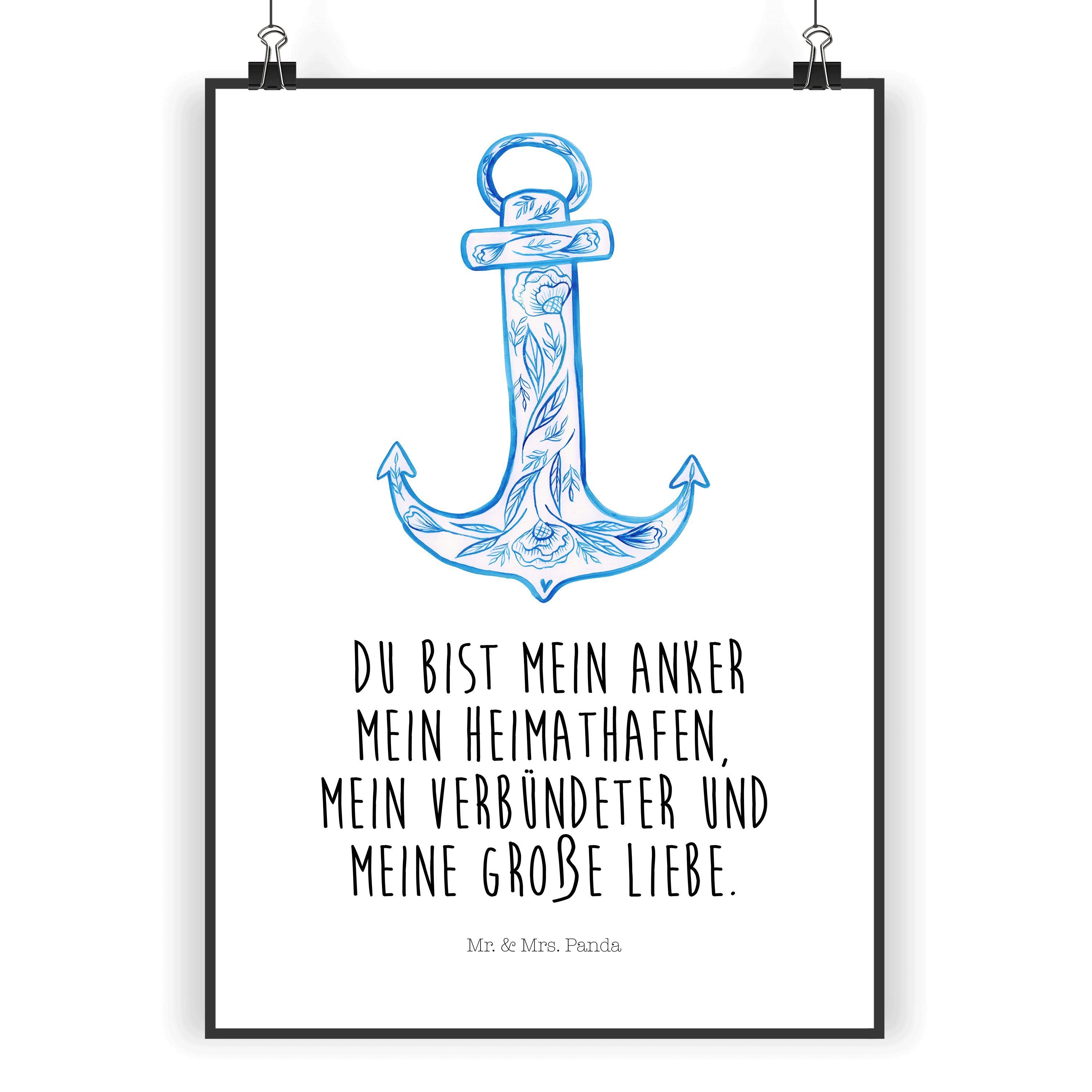 Mr. & Mrs. Panda Poster DIN A5 Anker Blau Weiß Geschenk, lustige
