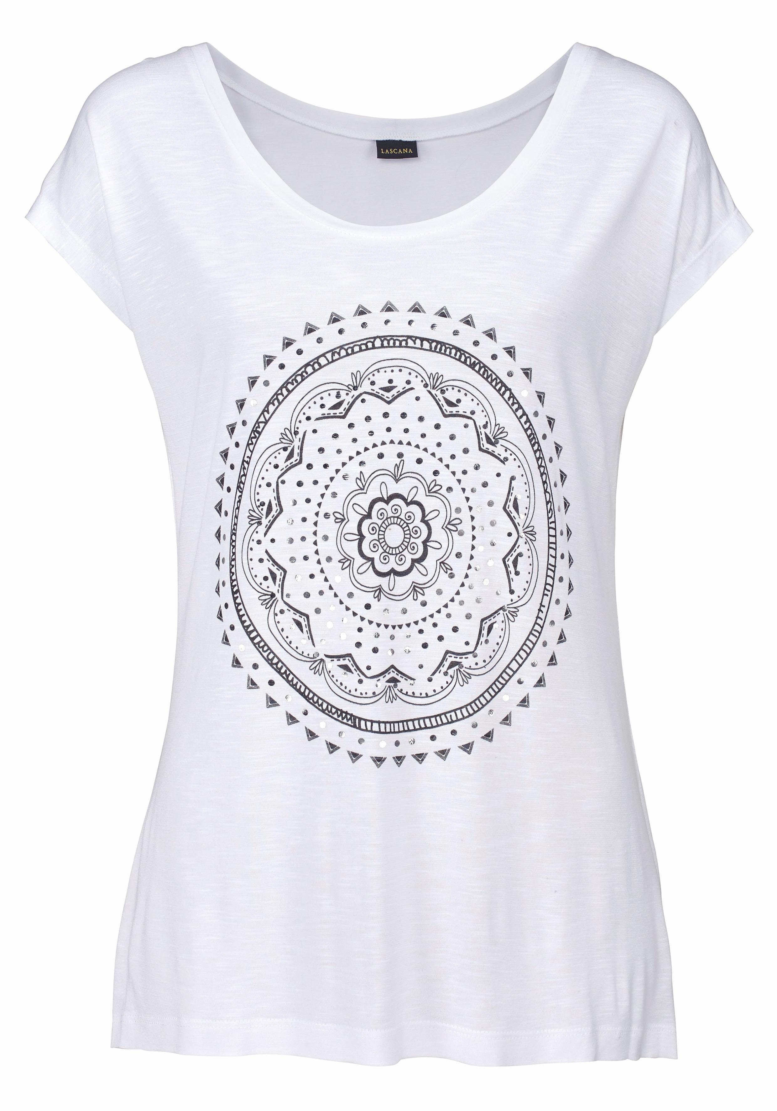 LASCANA Strandshirt mit Print casual weiß glänzendem Effekt, und Ethno-Look