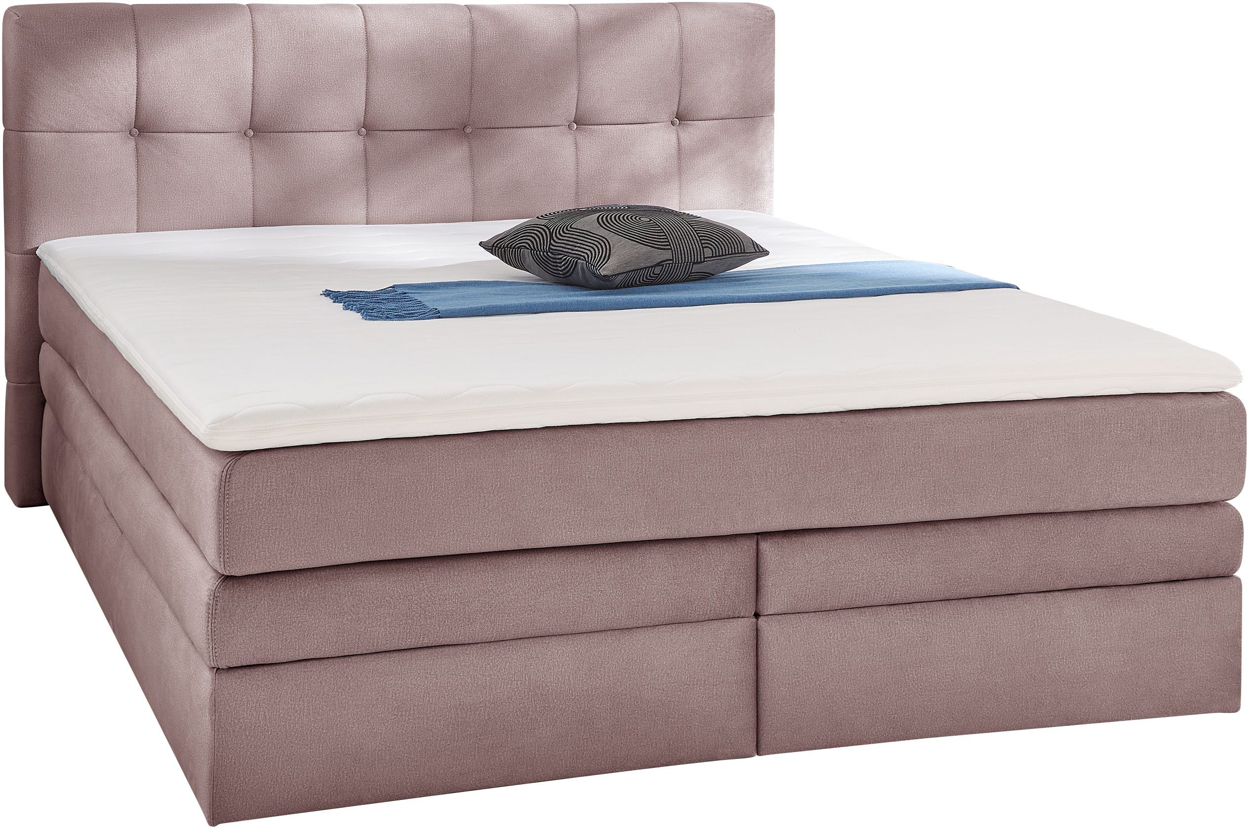 Jockenhöfer Gruppe Boxspringbett AMY in Samt, erhältlich in den Breiten 180cm & 200cm, mit Bettkasten und Topper