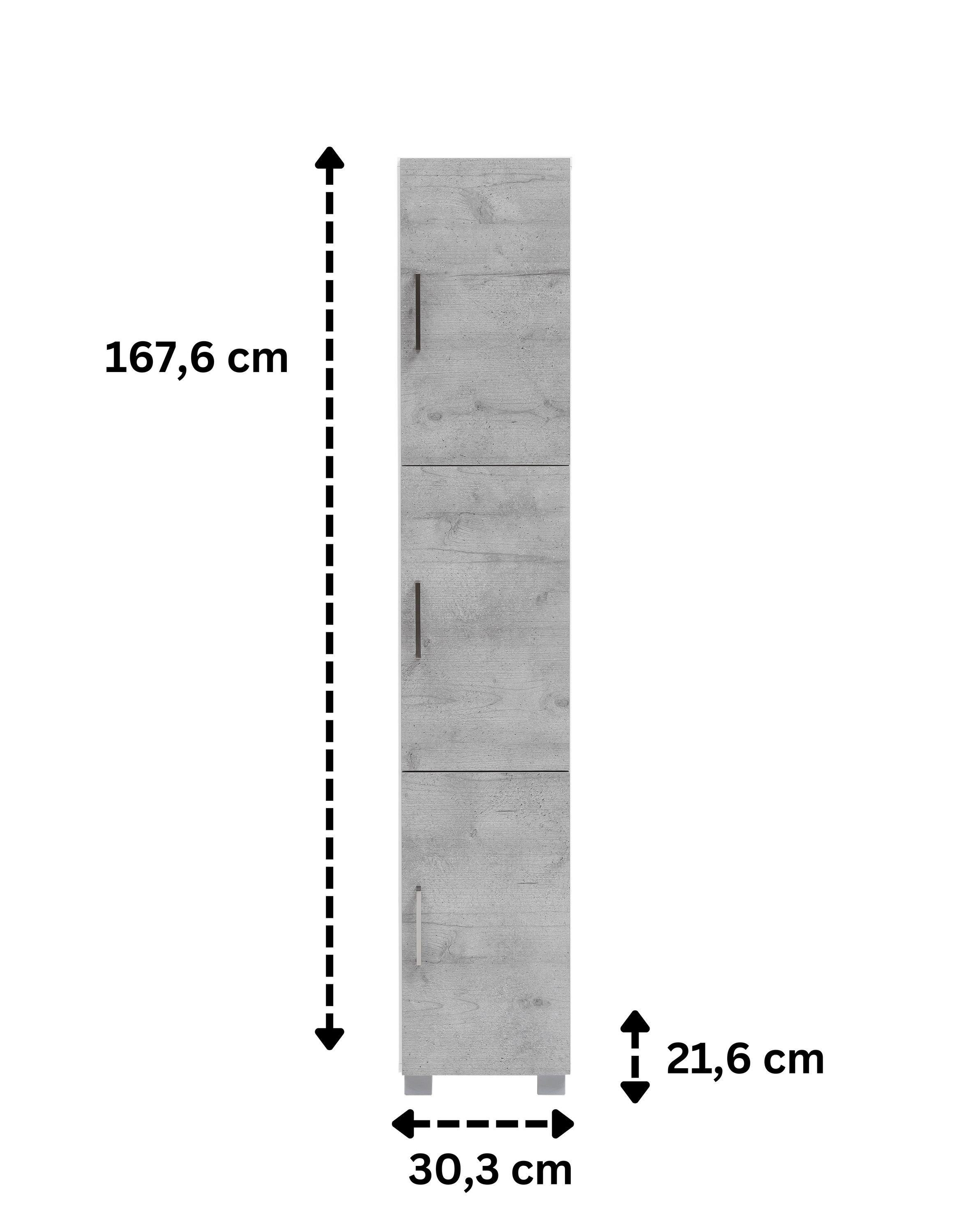 Schildmeyer Hochschrank Samuel (Kein Metallgriffe, Set) Grau Böden Kunststofffüße, Ablagen, Schrankfächer, verstellbare