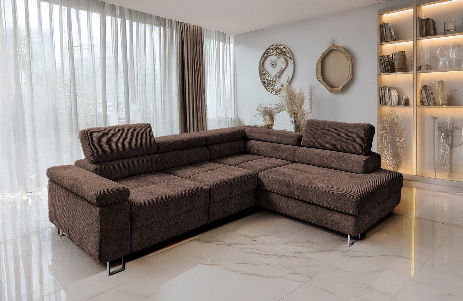 Goldstoff Ecksofa mit Schlaffunktion, Cord Couch für Wohnzimmer - Cord Ecks günstig online kaufen