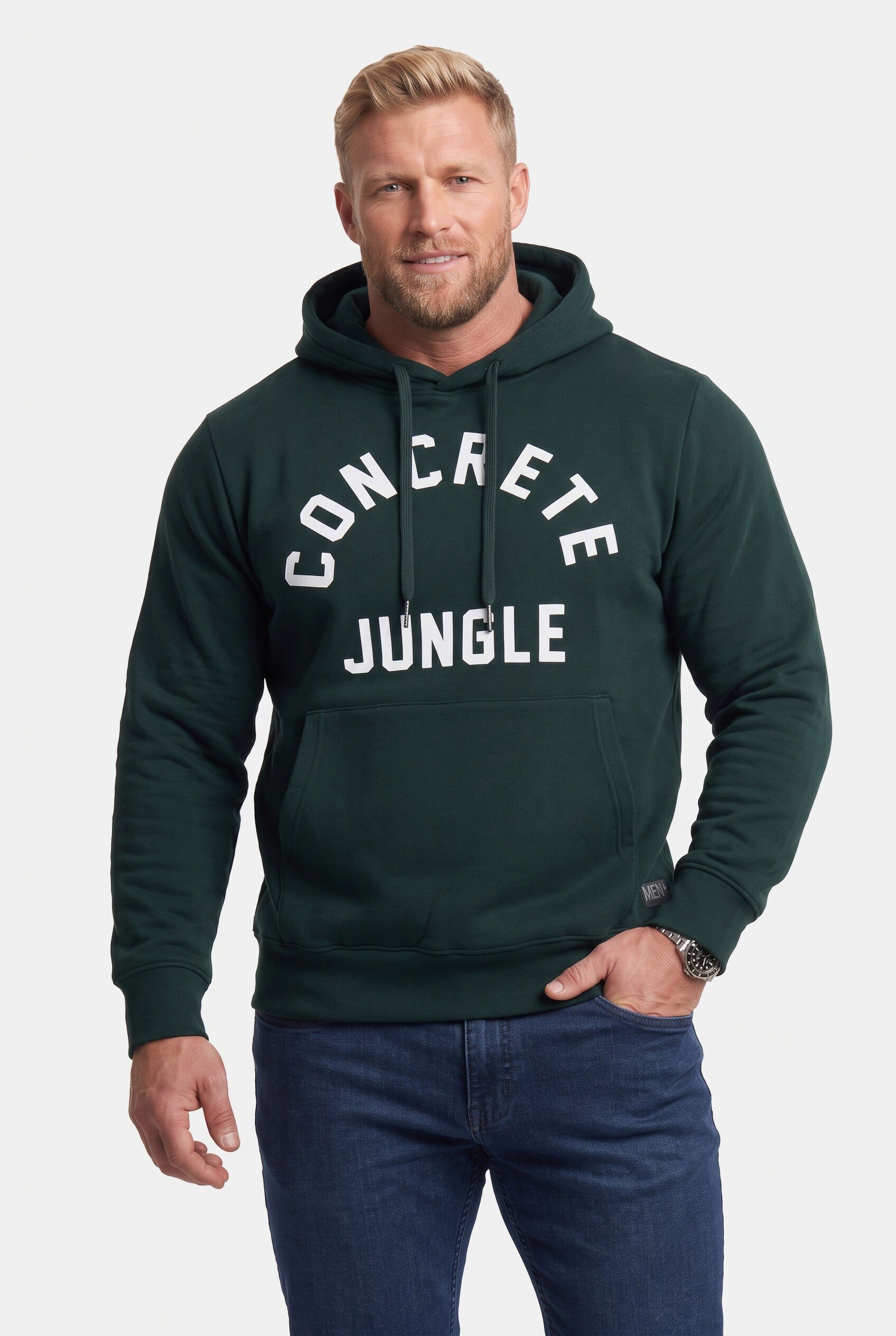 Men Plus Sweatshirt Hoodie Brustprint Kängurutaschen
