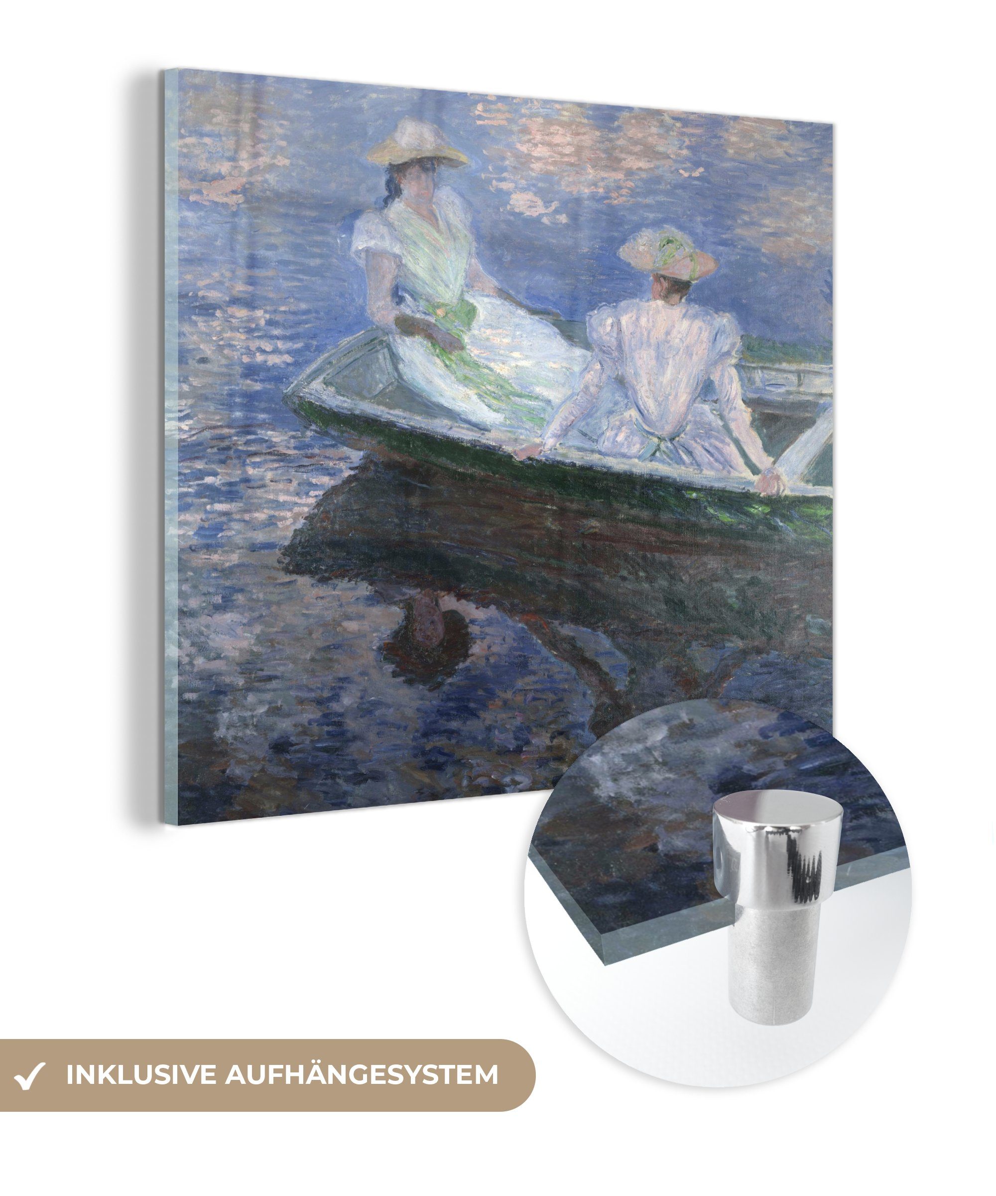 MuchoWow Acrylglasbild Mädchen in einem Boot - Claude Monet, (1 St), Glasbilder - Bilder auf Glas Wandbild - Foto auf Glas - Wanddekoration