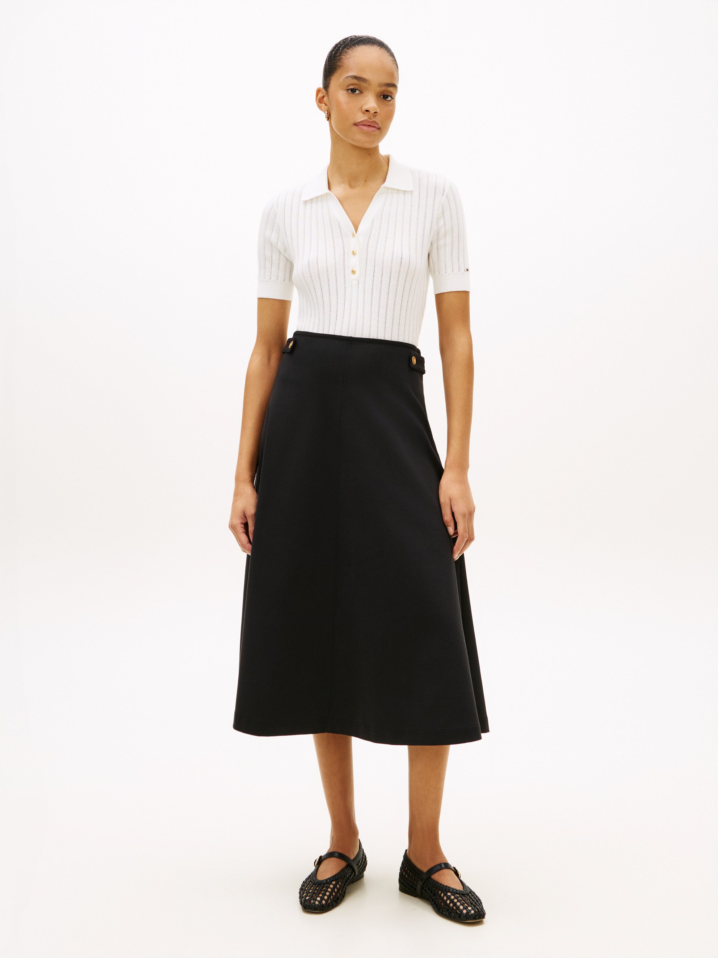 Tommy Hilfiger A-Linien-Rock GOLD BUTTON MIDI SKIRT mit Zierknöpfen