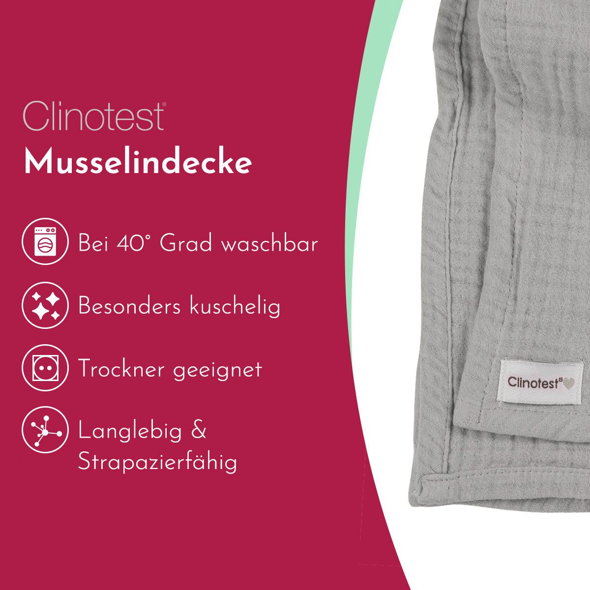Babydecke Musselintuch für Babys 80x80cm, 100% Musselin-Baumwolle, Clinotest, waschbare Mulltücher ohne Einlaufen - saugstarke Baby Spucktücher