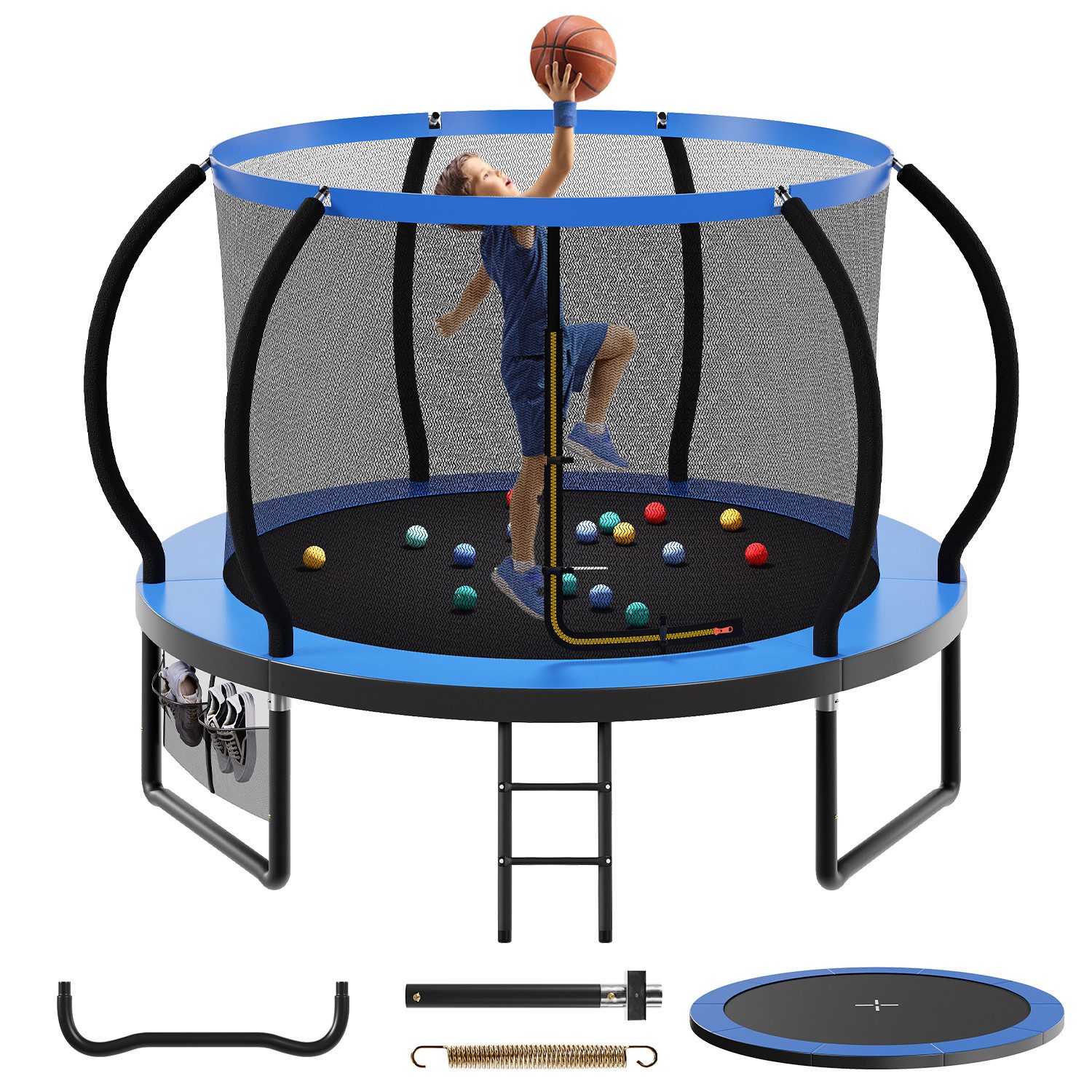GUNJI Gartentrampolin Gartentrampolin für Kinder 228/305/366/427CM, Tragfähigkeit 150KG, Ø 228 cm, (228 cm, (GS-zertifiziertes Kindertrampolin mit Sicherheitsnetz, Leiter, Schutzmatte, Kürbisdesign)-ostern geschenke)