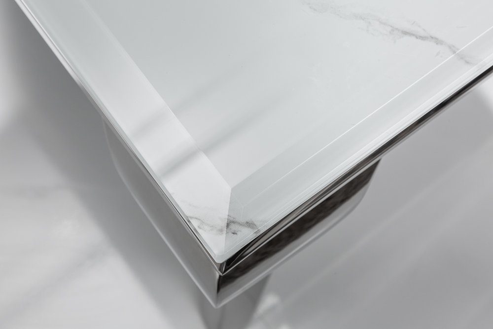 · / Couchtisch Marmor-Optik · Wohnzimmer riess-ambiente grau · 100cm BAROCK Edelstahl · weiß, eckig MODERN Glasplatte