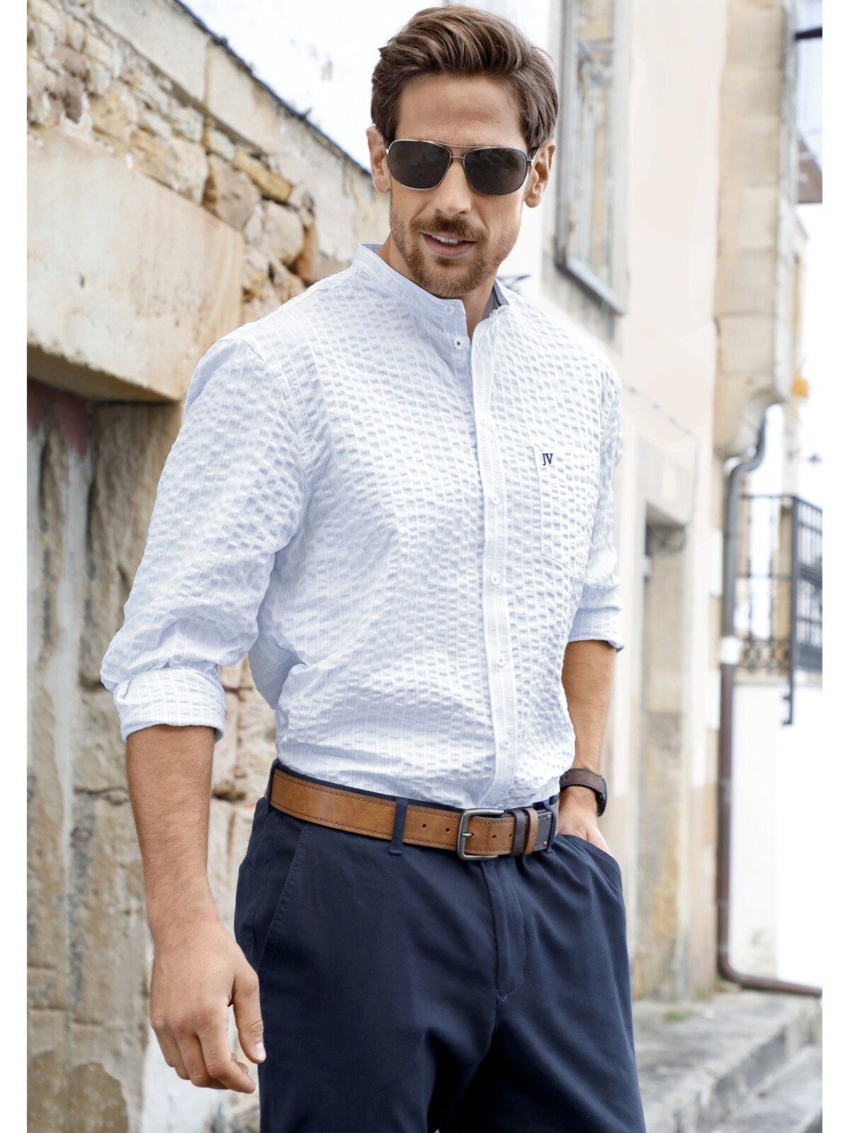 Jan Vanderstorm Ledergürtel BORAK (1-St) mit Prägung und Ziernähten günstig online kaufen