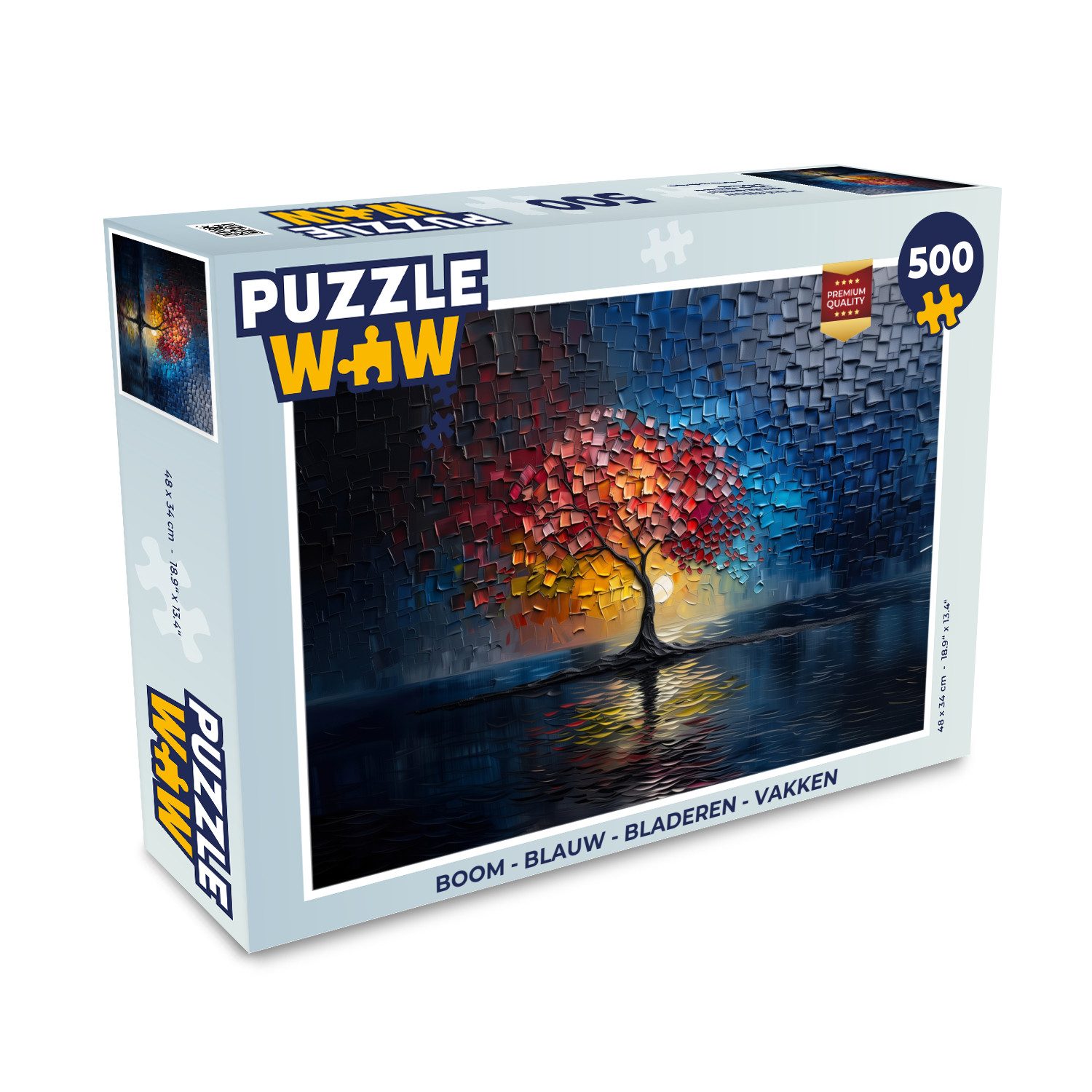 MuchoWow Puzzle Baum - Blau - Blätter - Boxen, 500 Puzzleteile, Foto-Puzzle, Bilderrätsel, Puzzlespiele, Spielzeug