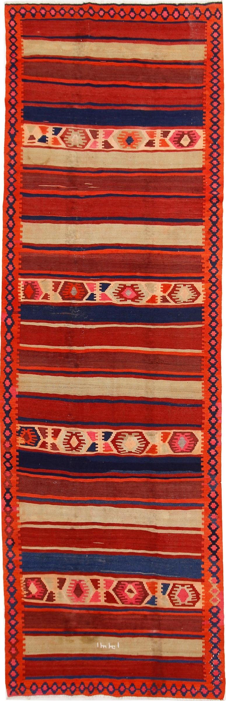 Nain Trading Orientteppich Perser Kelim Fars Azerbaijan Antik 439x138 Handgewebt Orientteppich, Läufer, Höhe: 0.4 mm