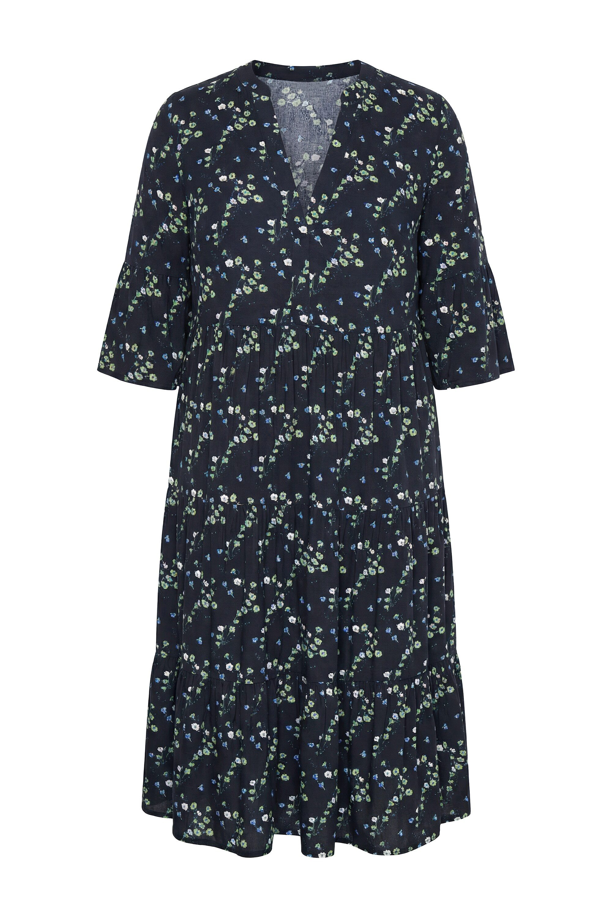 Studio Untold Maxikleid Midi-Kleid Alloverprint V-Ausschnitt Volants günstig online kaufen