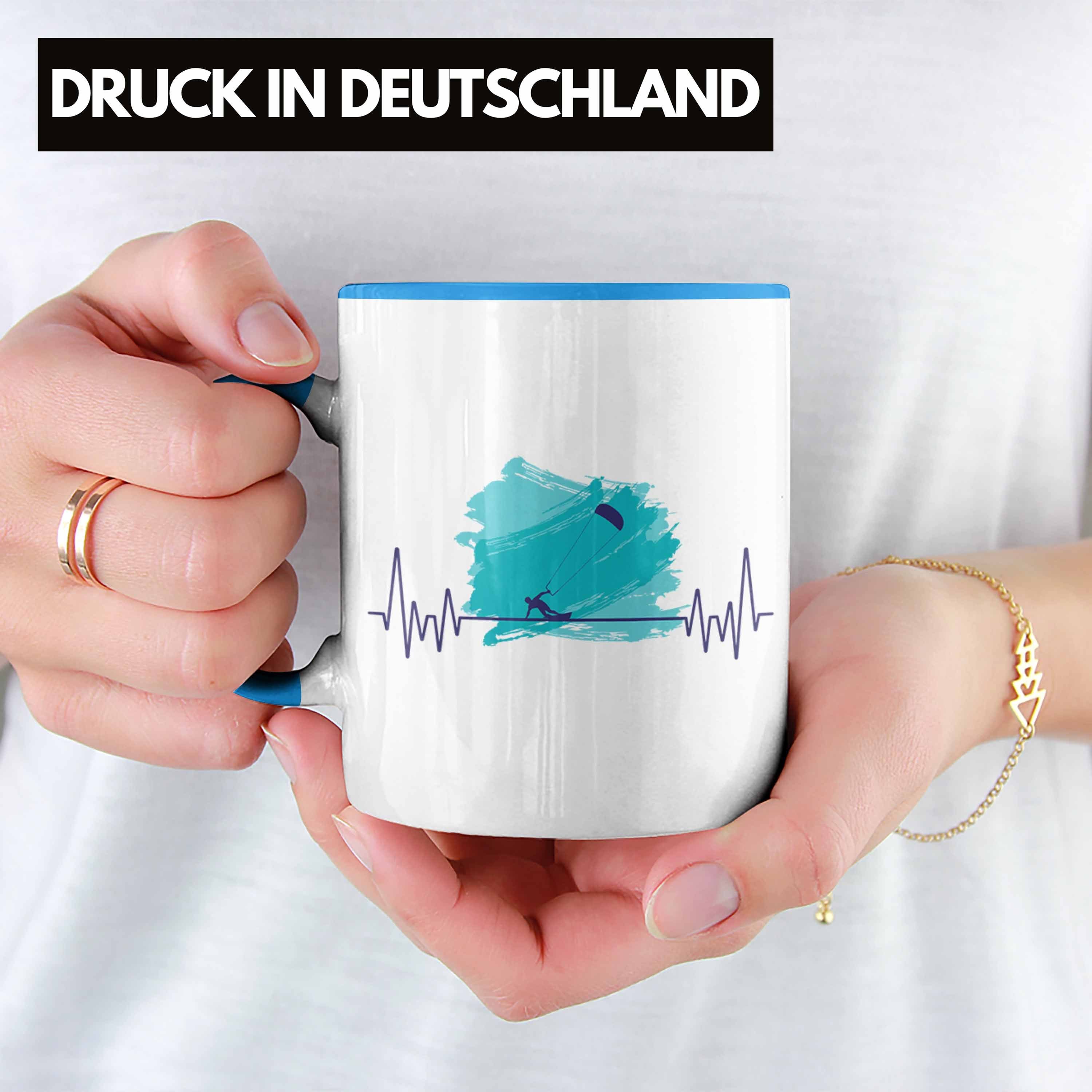 Trendation Tasse Trendation Kitesurf Geschenk - Tasse Kitesur Kitsurfing Blau Herzschlag für