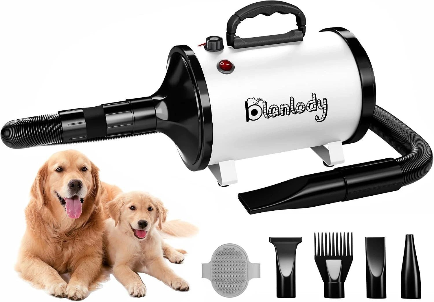 Blanlody Hundeschermaschine Hundefön Blower 3200W leise 4 Düsen Temperaturregelung für Fellpflege, 5-teilig, leise Fellpflege mit Temperaturregelung 4 Düsen und flexiblem Schlauch von Blanlody
