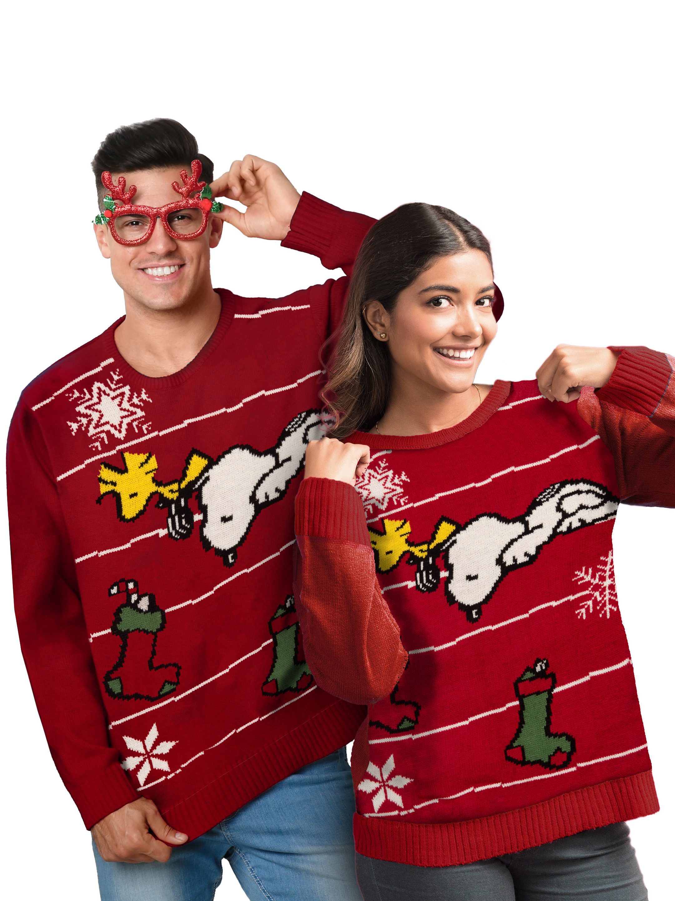 United Labels® Weihnachtspullover Peanuts Snoopy, Woodstock und Socken - Ugly Sweater Winterpulli