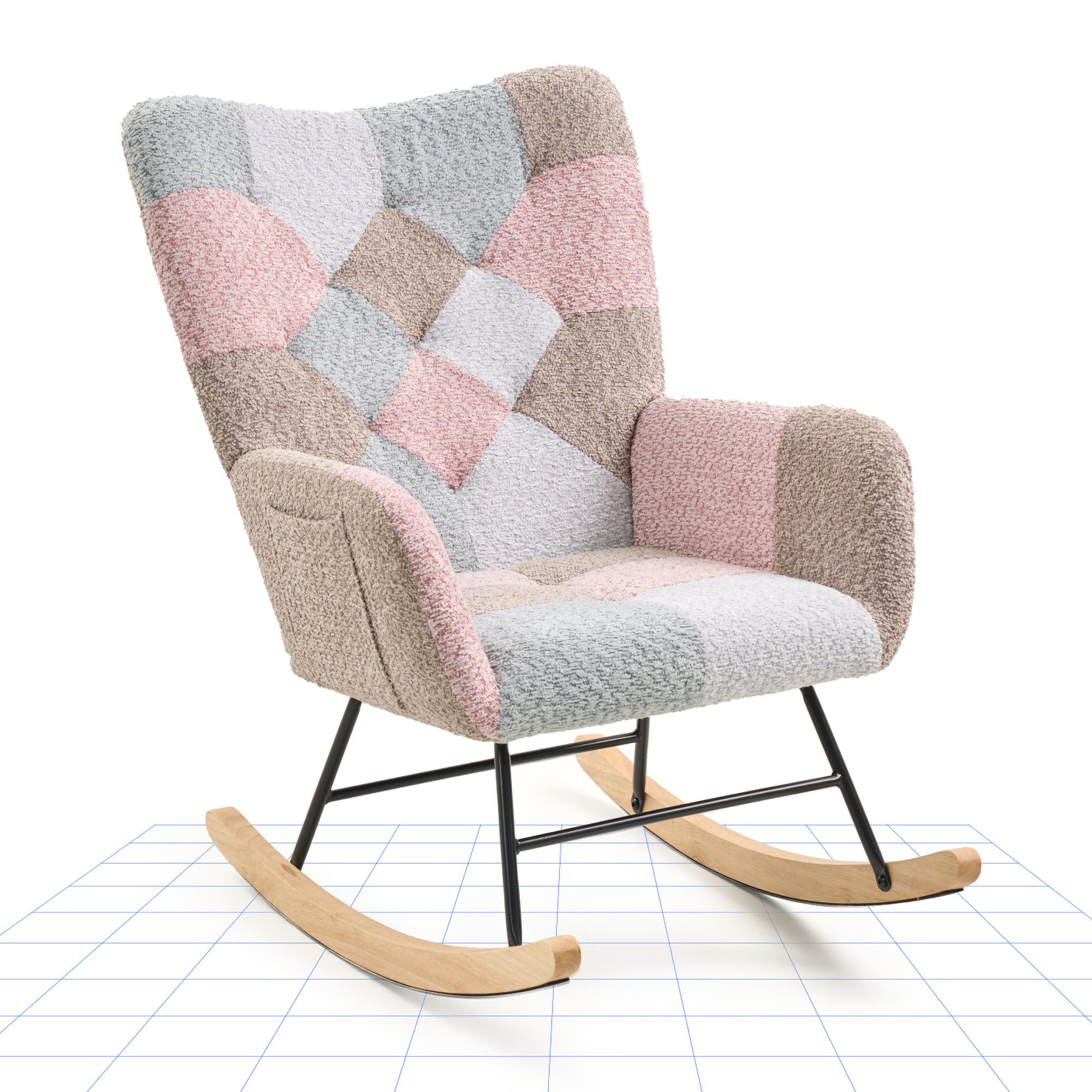 FLEXISPOT Schaukelstuhl mit Hoher Rückenlehne & Fußstütze, Relaxsessel, Schaukelsessel (Moderner Schwingsessel mit Holzkufen, mit Seitentasche), Gepolsterter Relaxsessel für Wohnzimmer & Schlafzimmer