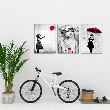 Novart Bild Wandbilder Set Banksy Style Collage - 3 Bilder Wohnzimmer Streetart, Kinder, made in Germany