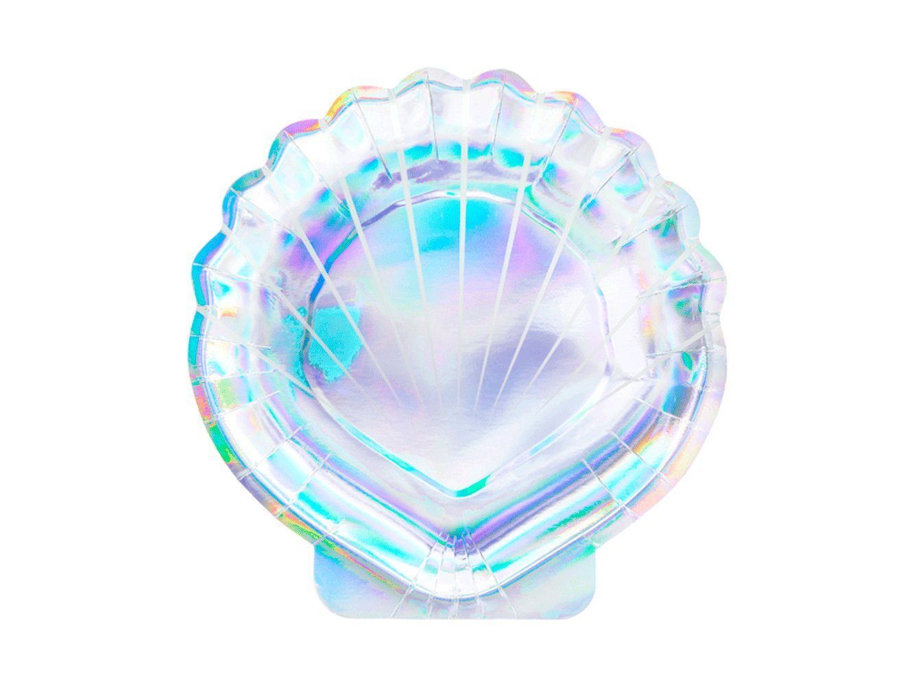 partydeco Pappteller, Pappteller 18.5cm Muschel 6er Set weiß irisierend