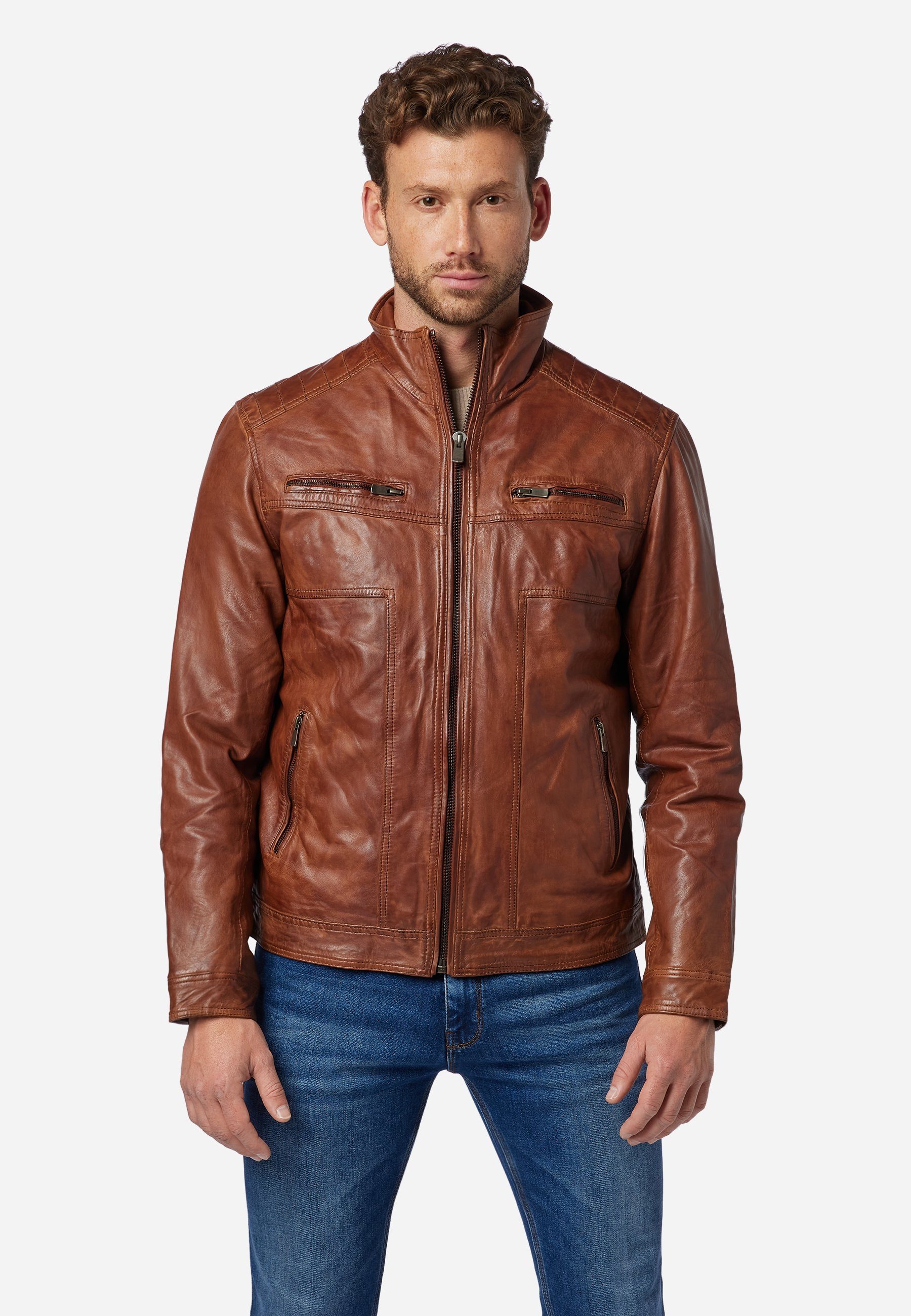 RICANO Lederjacke Albert hochwertiges Lammleder Cognac