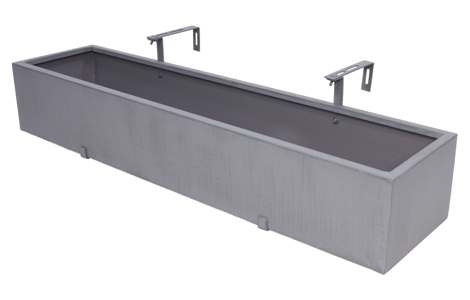 Dekoleidenschaft Blumenkasten "Grau" Metall Balkon Pflanzkasten 90 cm lang, Balkonkasten Pflanzgefäß, mit integriertem Wasserablauf, für Drinnen & Draußen – Bild 4 von 5