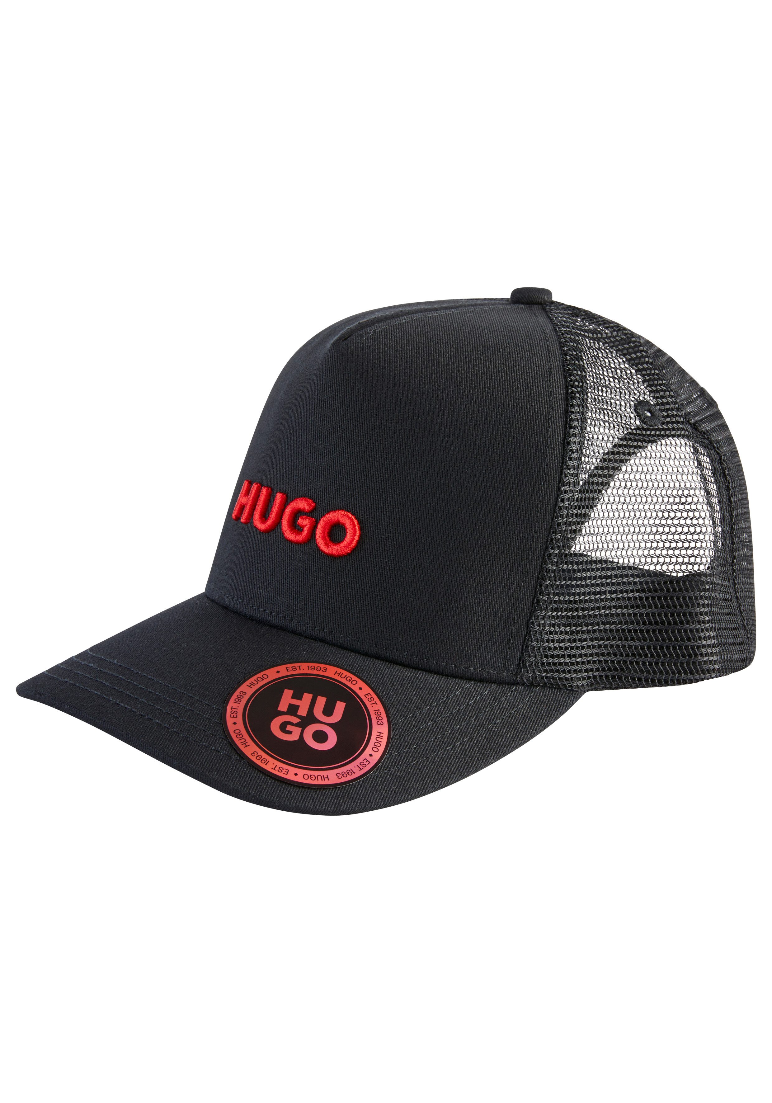 HUGO Fitted Cap Marsel-Trucker aus Twill & Mesh mit 3D Logostickerei, unisex
