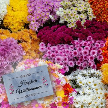 Fußmatte Herzlich Willkommen Fußmatte in 35x50 cm ohne Rand mit Blumen Deko, speecheese