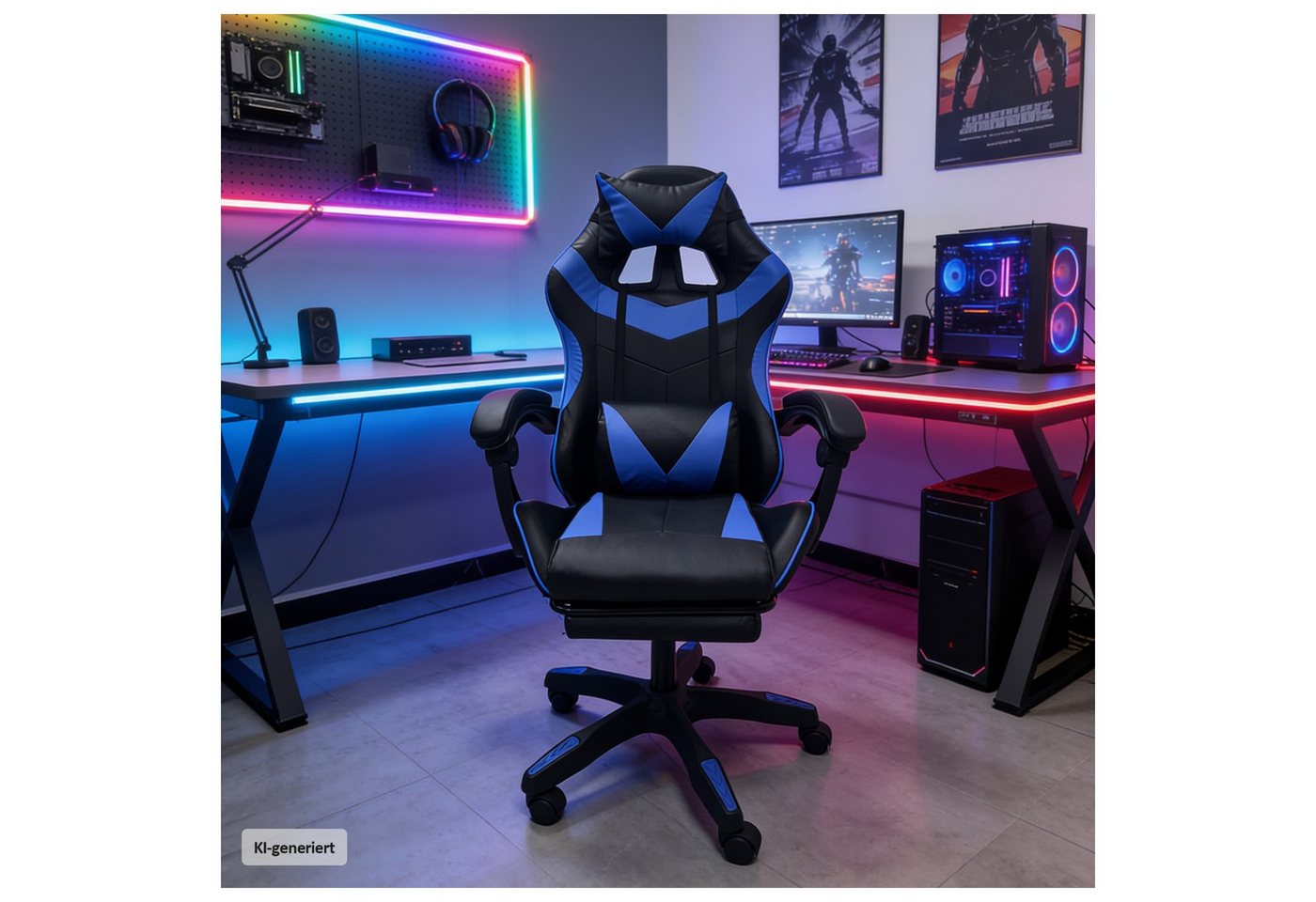 HTI-Living Gaming-Stuhl Ergonomischer Gaming Stuhl mit Fußstütze Racing-Design Schwarz-Blau (Stück, 1 St)