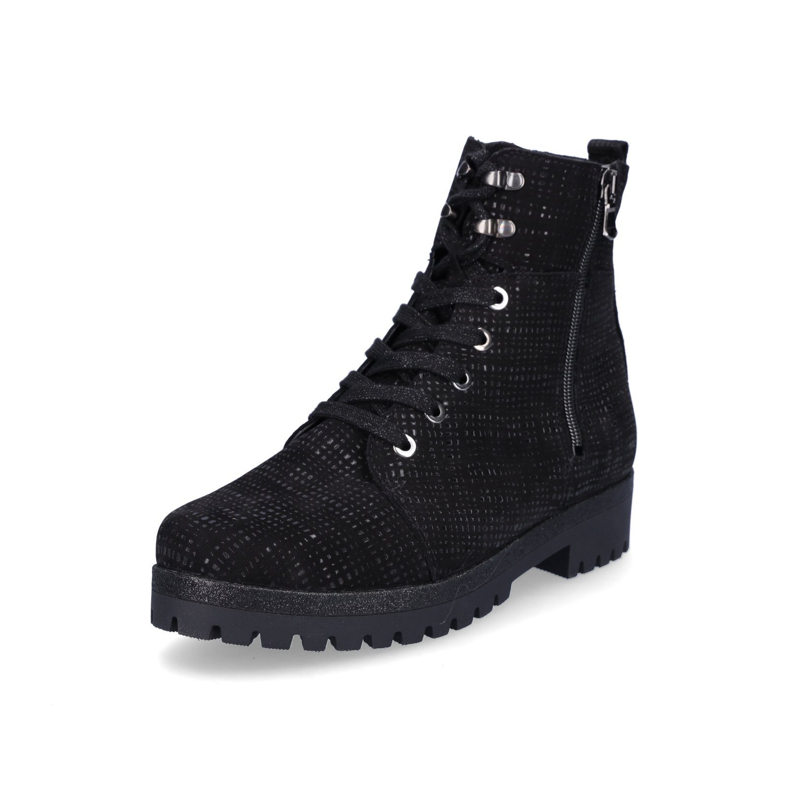 Waldläufer Damen Schnürstiefelette schwarz metallic Stiefelette