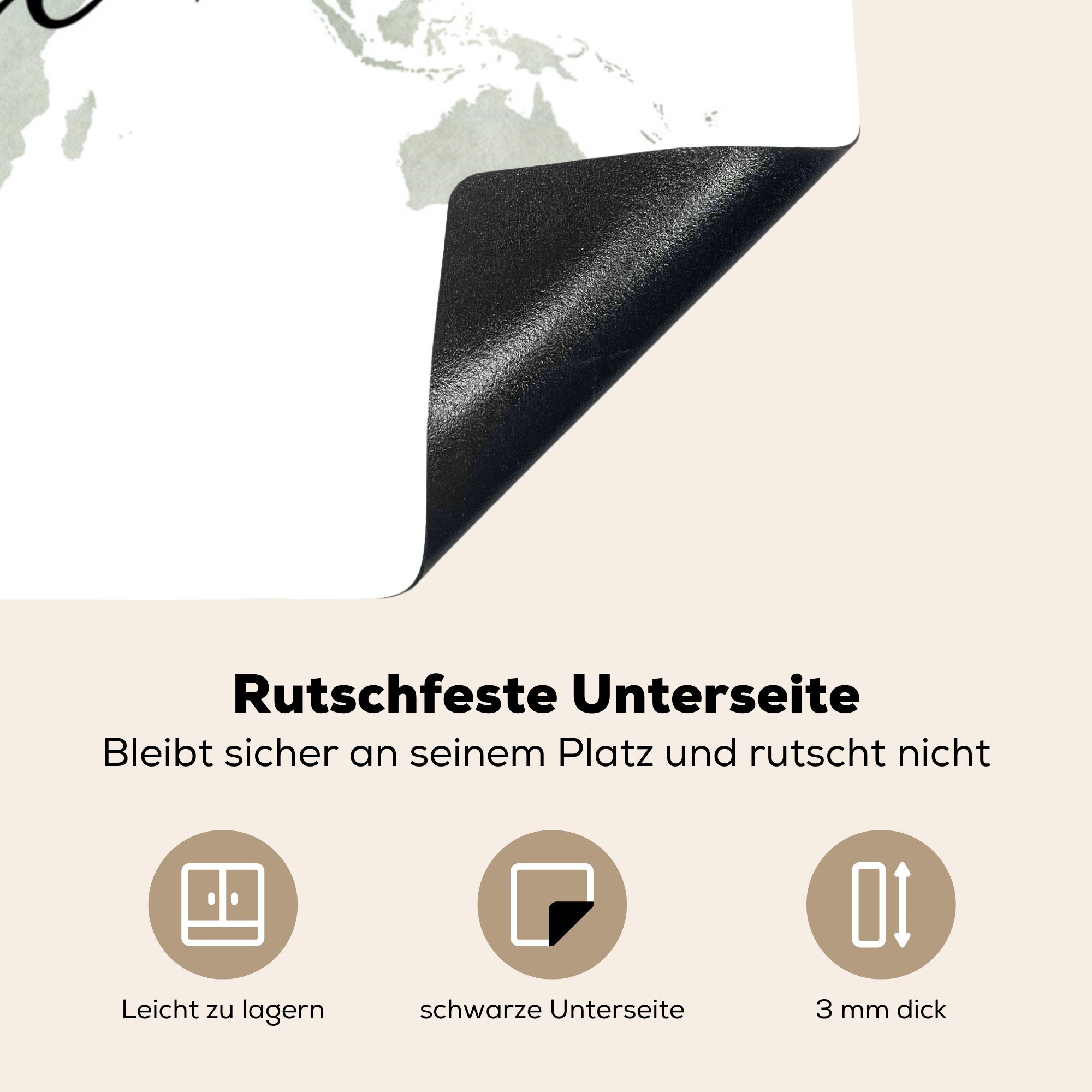 tlg), MuchoWow Herdblende-/Abdeckplatte (1 Induktionskochfeld cm, 71x52 küche, für - Weltkarte die Schutz Grau Vinyl, Ceranfeldabdeckung - Weiß,