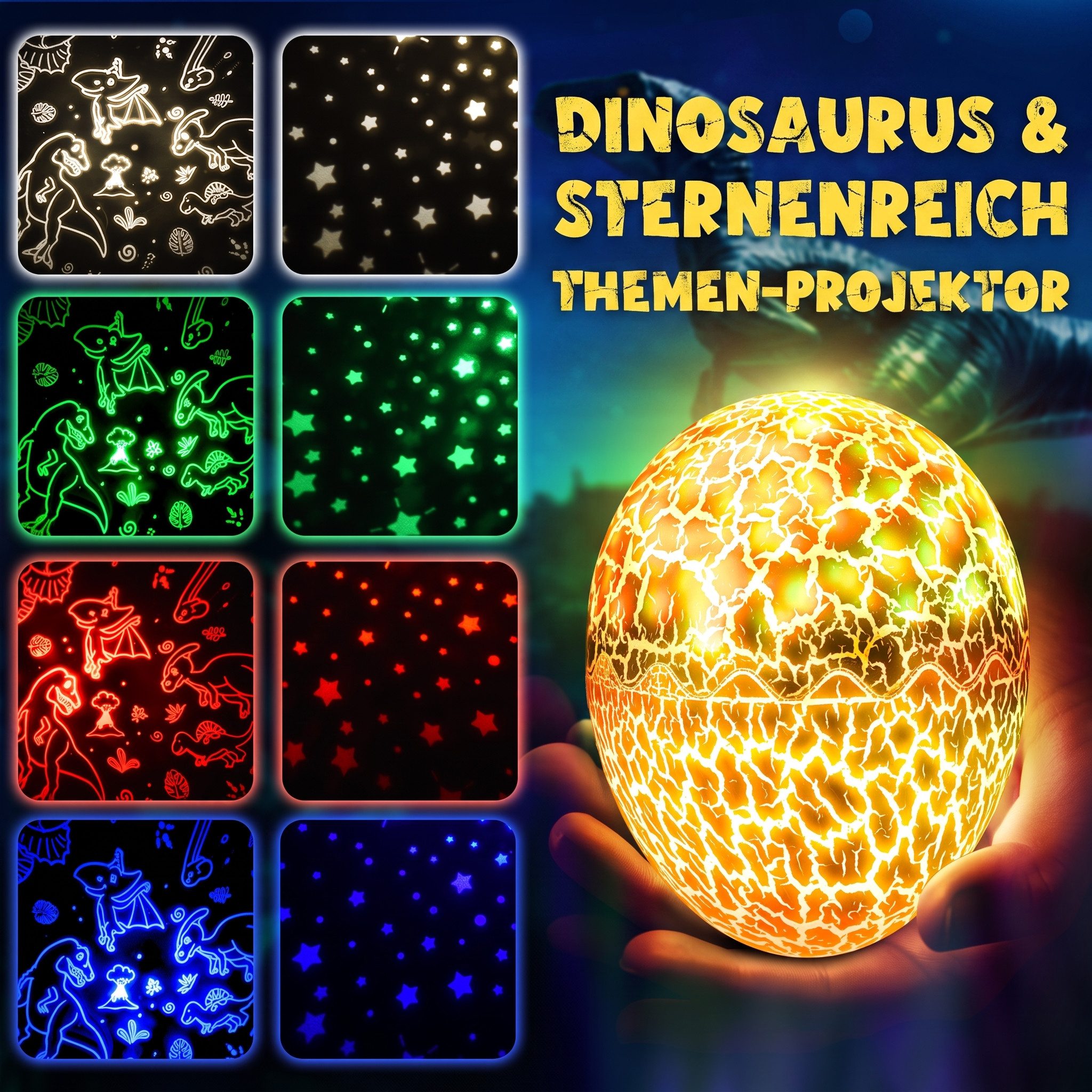 Wootoy LED-Sternenhimmel 2-in-1 Dinosaurier-Ei Nachtlicht 360° Rotation Sternenhimmel-Projektor, mit 6 Lichtmodi USB-aufladbar 1-Stunden-Timer, Farbwechsler, LE – Bild 4 von 5