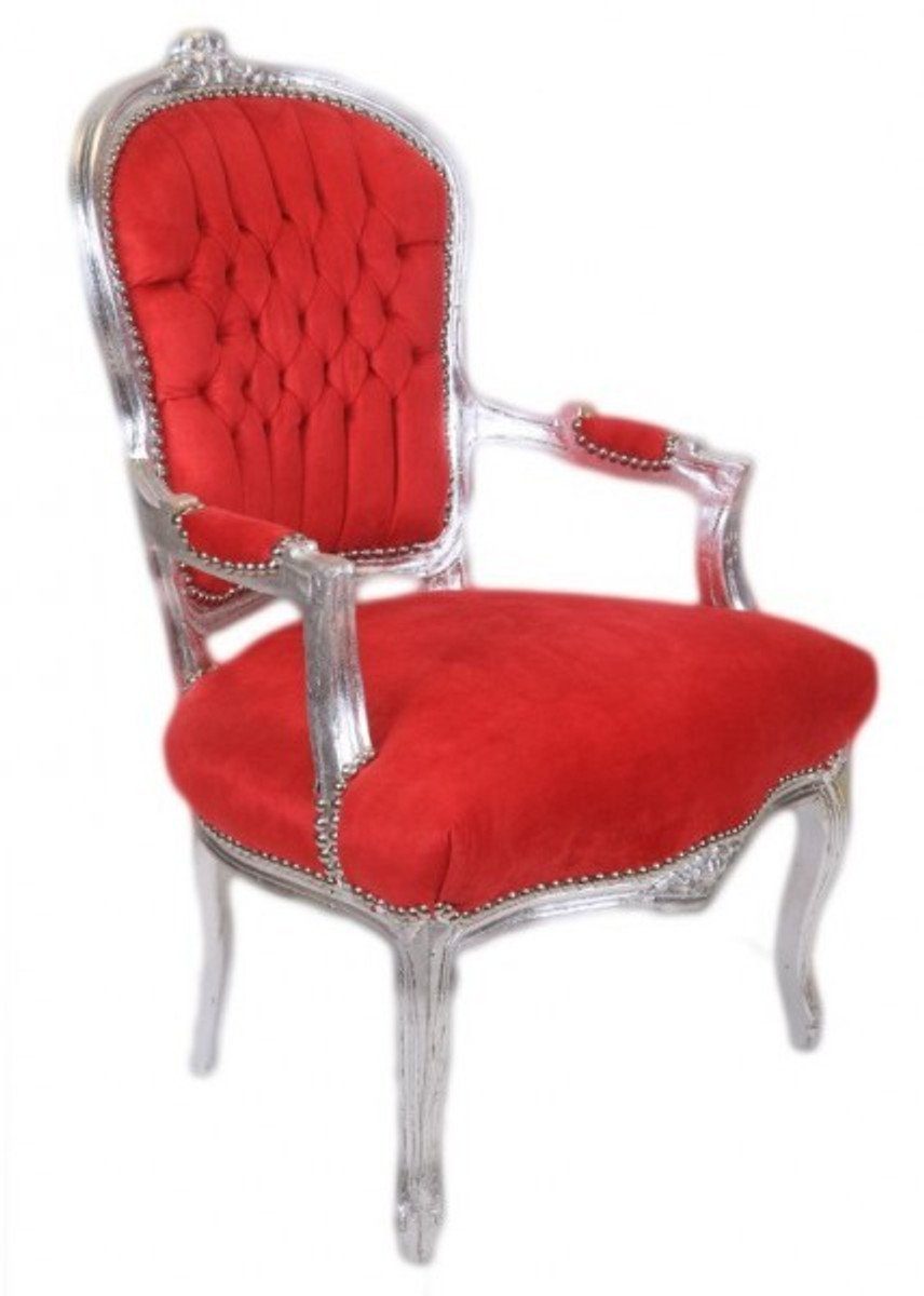 Padrino Design / Stuhl Salon - Möbel Antik Rot Barock Silber Besucherstuhl Casa