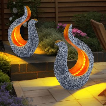 etc-shop Gartenleuchte, LED-Leuchtmittel fest verbaut, Warmweiß, LED Solar Lampe GRAU GOLD Stein Optik Skulptur Garten Außen