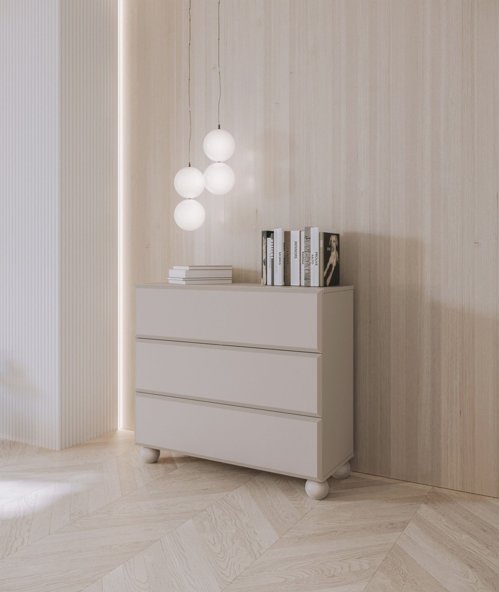 Selsey Kommode CHOCOLATED, mit 3 Schubladen, auf Kugelfüßen, 100 cm
