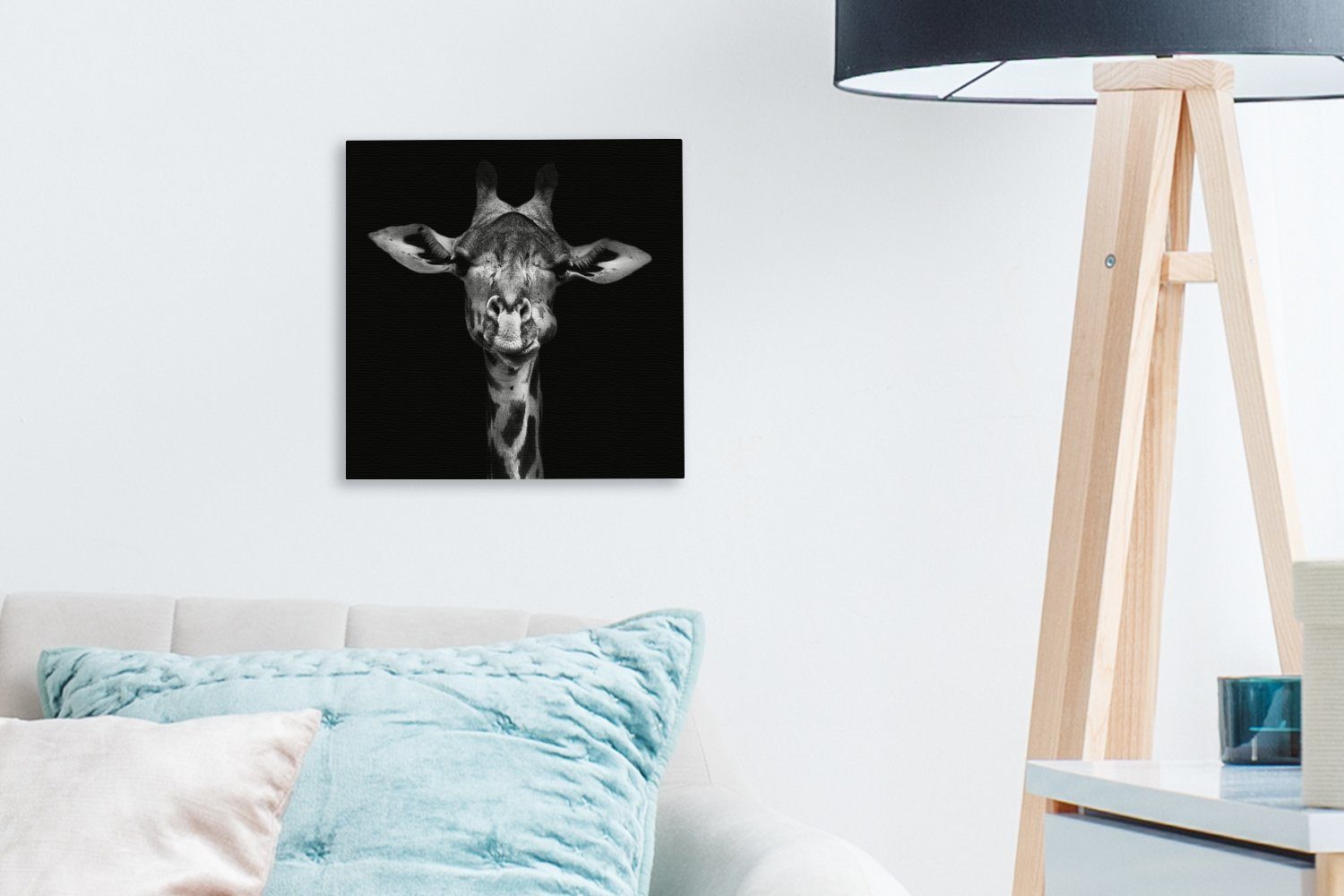 St), für - OneMillionCanvasses® Bilder Schlafzimmer (1 - Wohnzimmer Weiß, Giraffe Schwarz Porträt Tiere - Leinwandbild - Leinwand