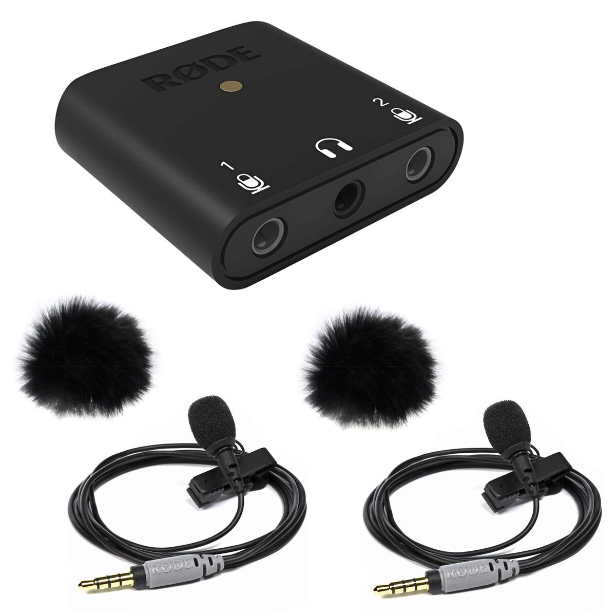 Rode AI-Micro Interface mit 2x Smartlav+ mit 2x WS05 Digitales Aufnahmegerät
