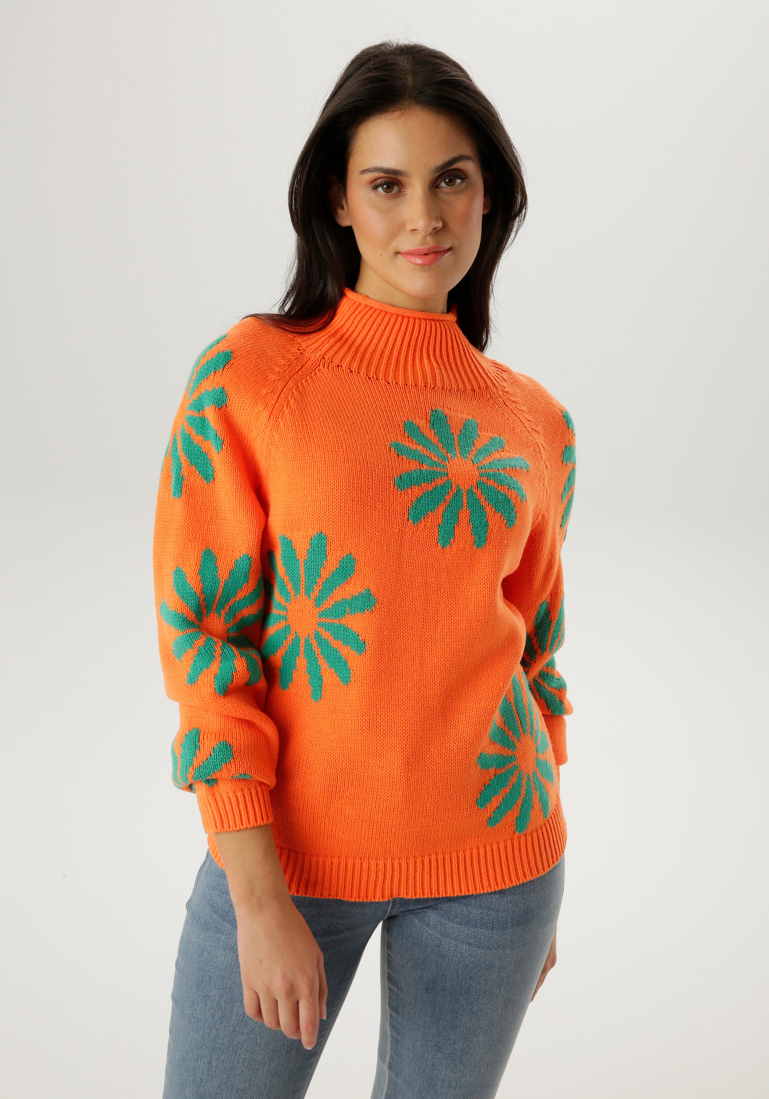 Aniston SELECTED Strickpullover mit großen, fantasievollen Blüten