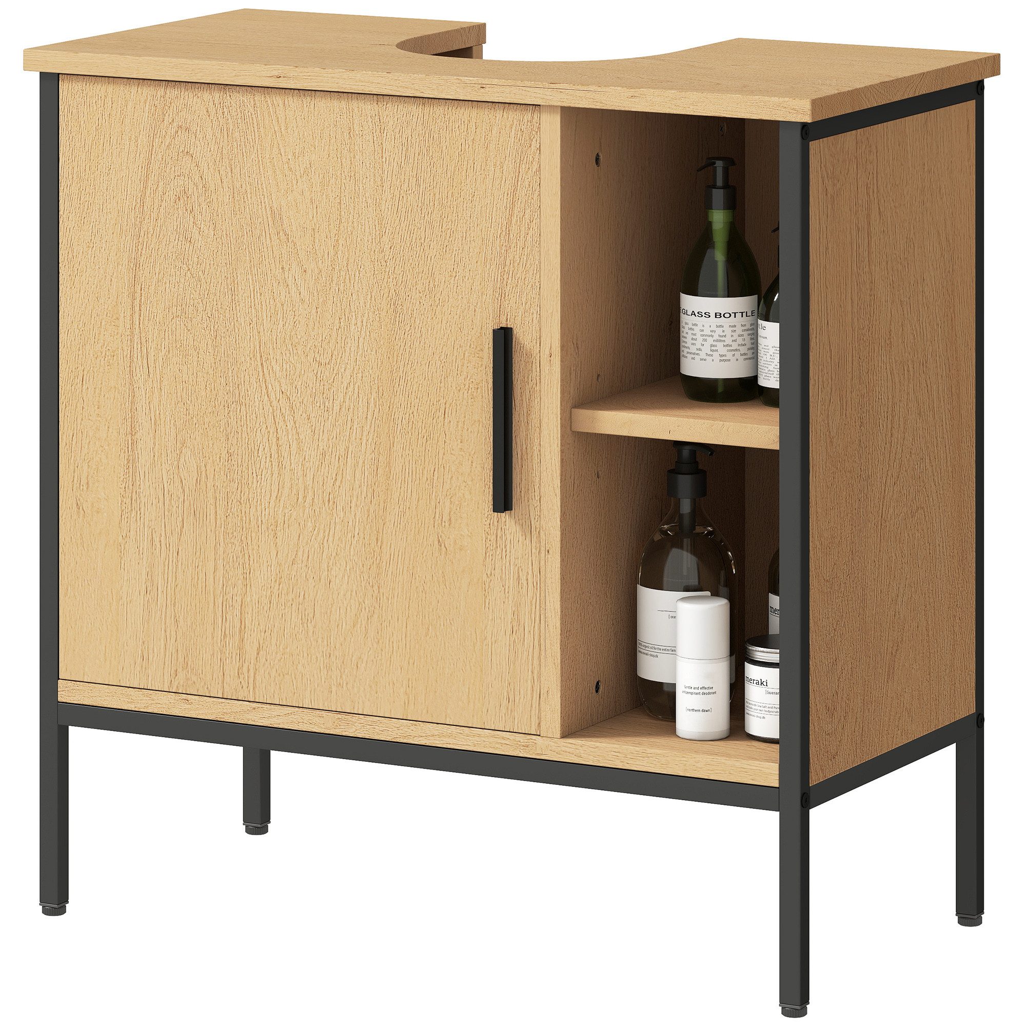 MC Star Waschbeckenunterschrank Waschbeckenunterschrank Tür Regal verstellbar 60x30x59,5cm Eiche