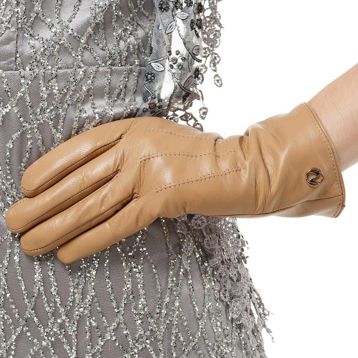 LuxusKollektion Lederhandschuhe Damen Lederhandschuhe Kamelhaarfarbe Winter