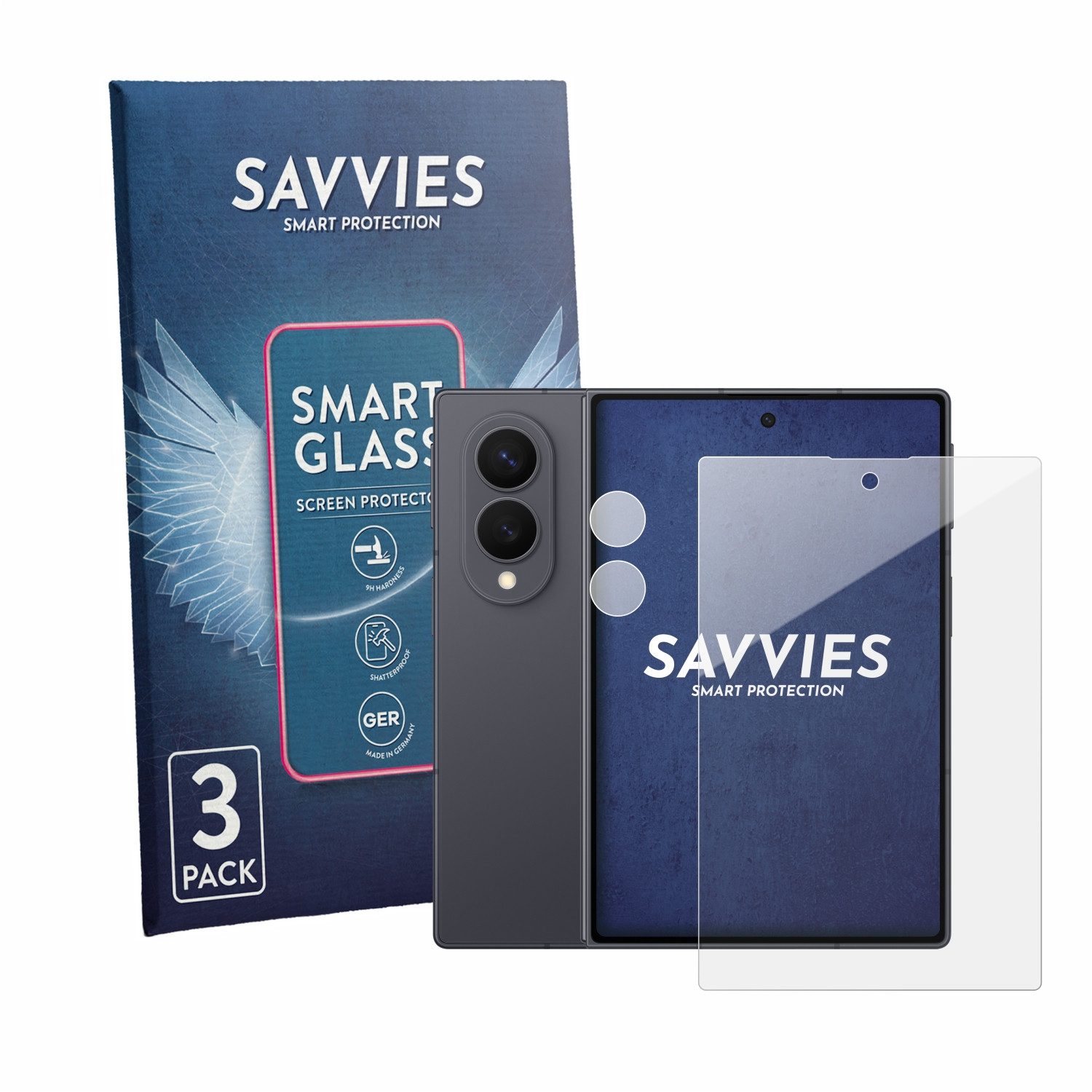 Savvies Displayschutzglas Schutzglas Panzer für Samsung Galaxy Z Fold 8 (Display+Kamera), 3 Stück, Schutzfolie Display Schutz Glas Folie klar