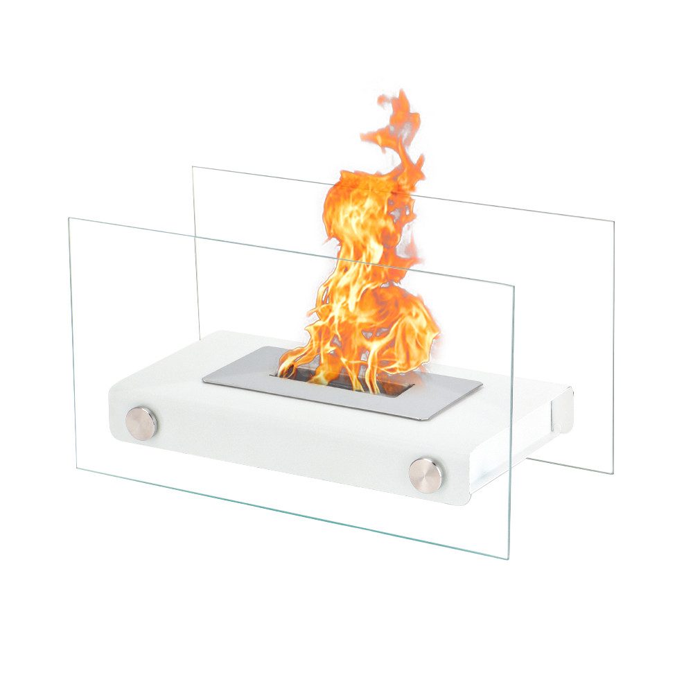JHY DESIGN Feuerschale 19cm Hoch Tisch-Feuerschale Tisch-Kami Windlichter aus Metall und Glas, (1-St), für Innen und Außenbereich Terrasse Garten Weiß