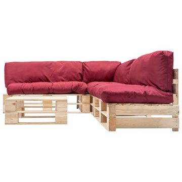 vidaXL Gartenlounge-Set 4-tlg. Paletten-Lounge-Set mit Kissen in Rot Holz, (4-tlg)