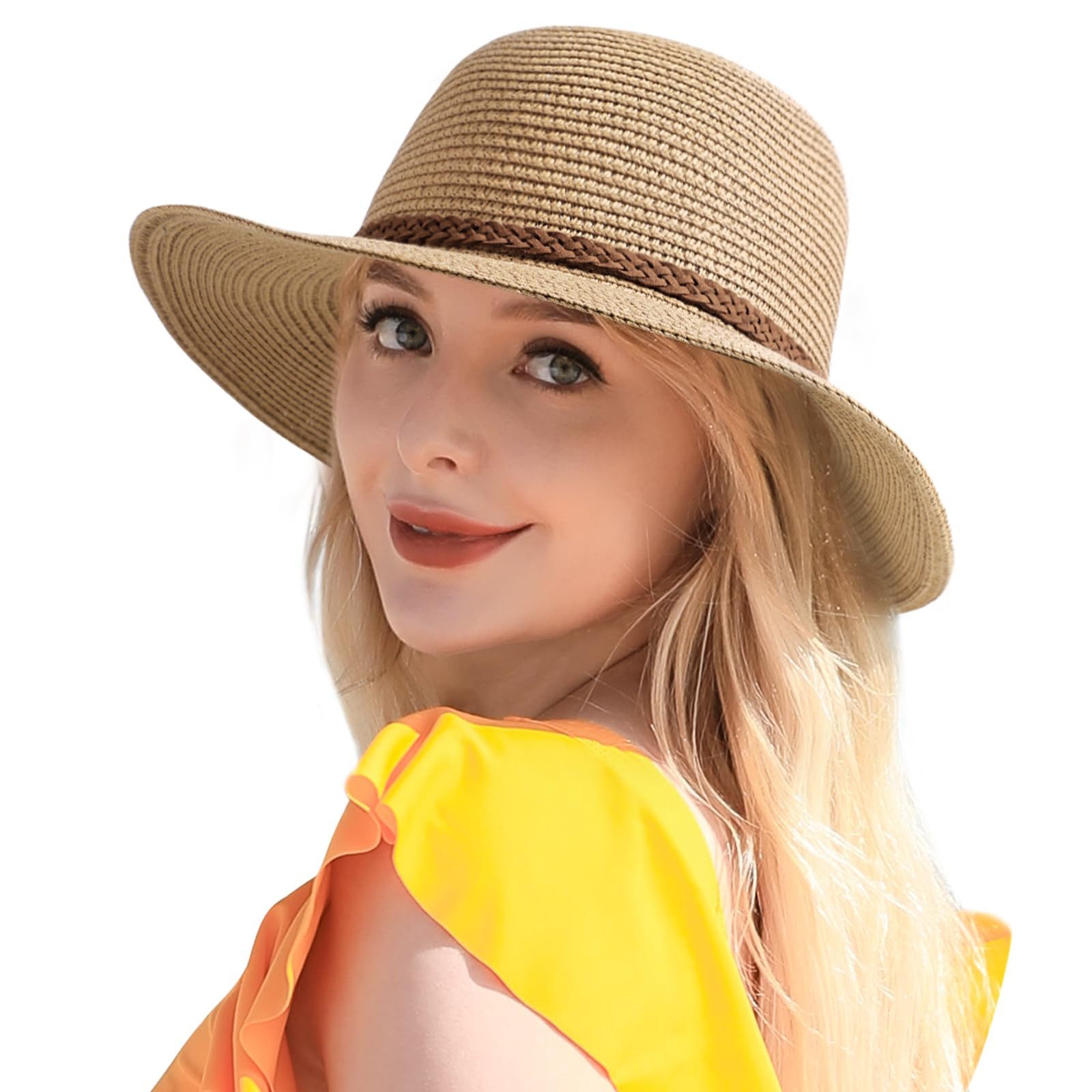 nsihing Sonnenhut Damen-Strohhut für den Strand, breitkrempiger Sommerhut für Damen faltbarer Damen-Sonnenhut mit UV-Schutz
