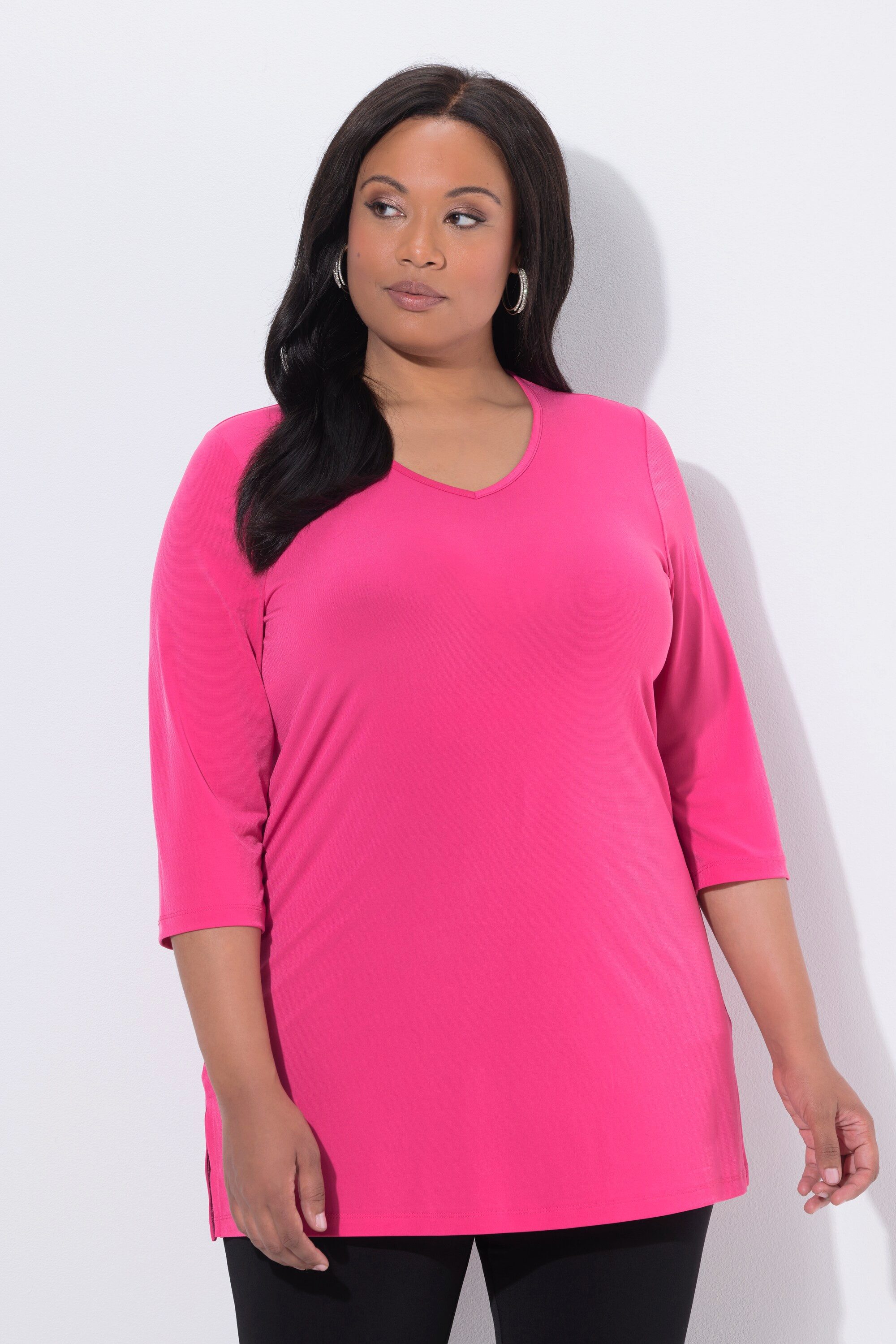 Ulla Popken Longshirt Longshirt A-Linie V-Ausschnitt 3/4-Arm